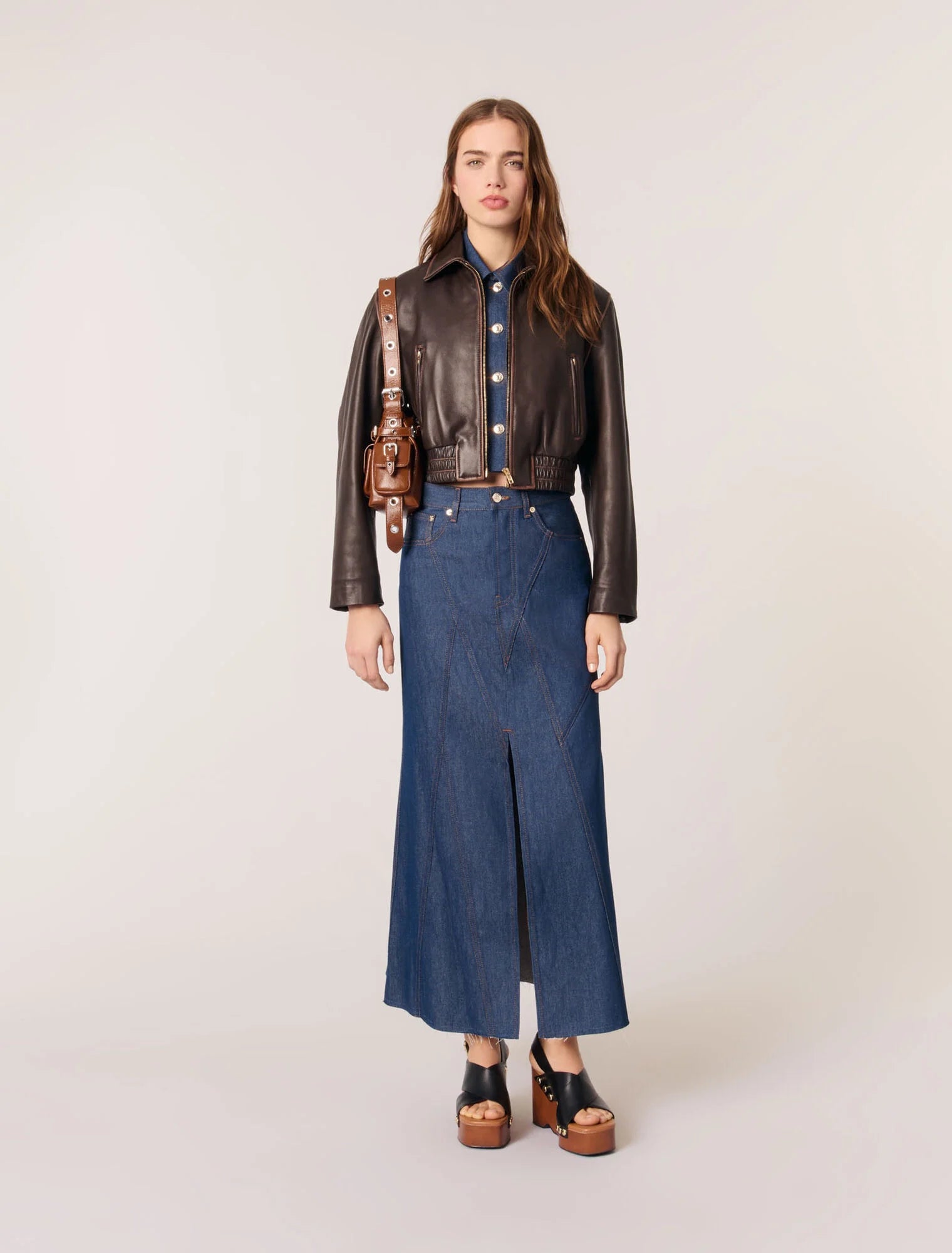 Navy-featured-Long Denim Skirt