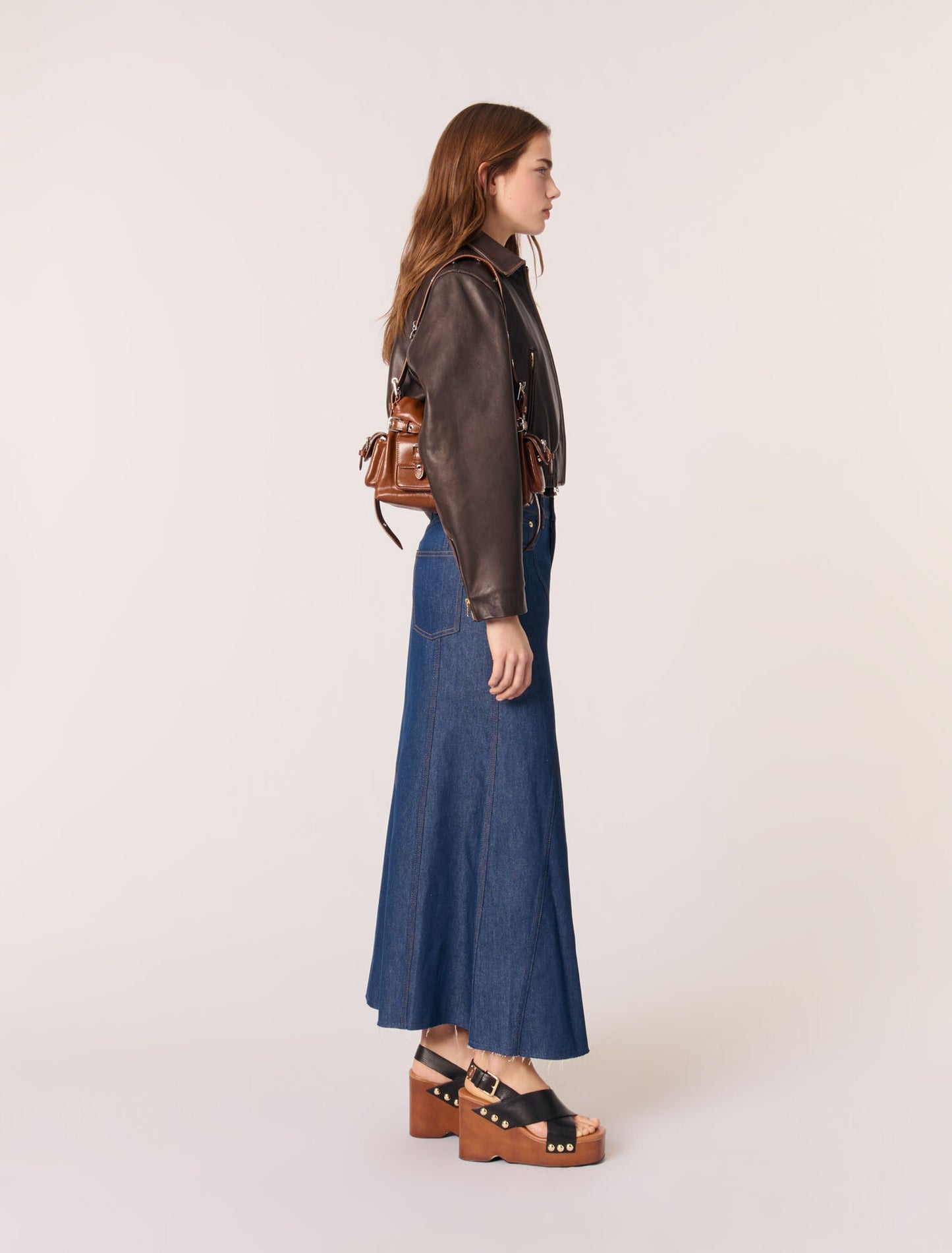 Navy-Long Denim Skirt