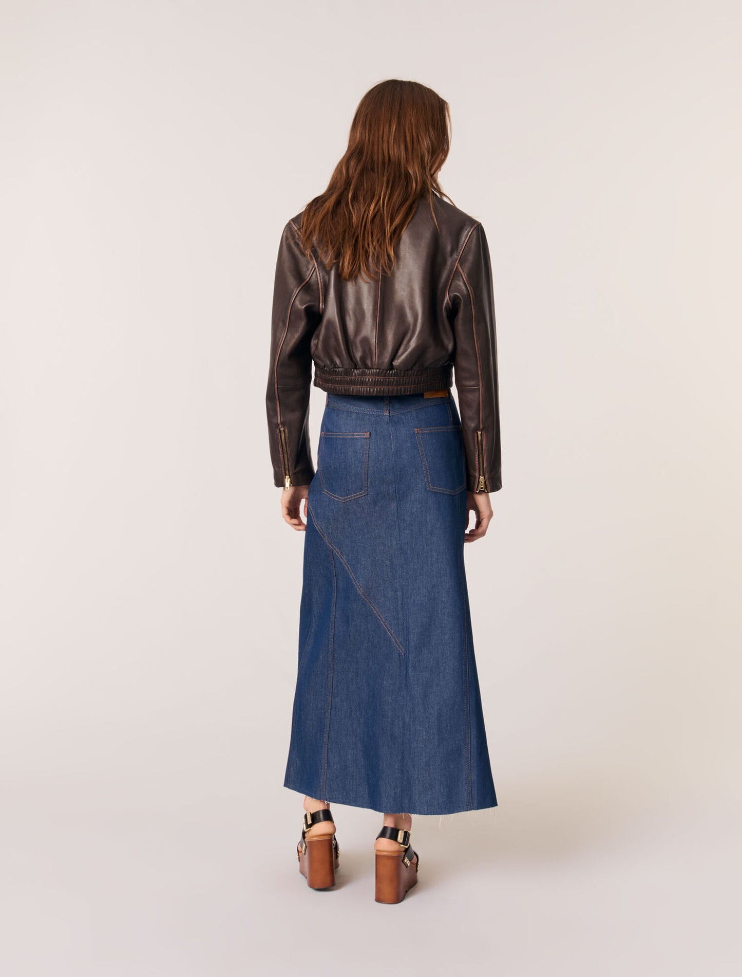 Navy-Long Denim Skirt