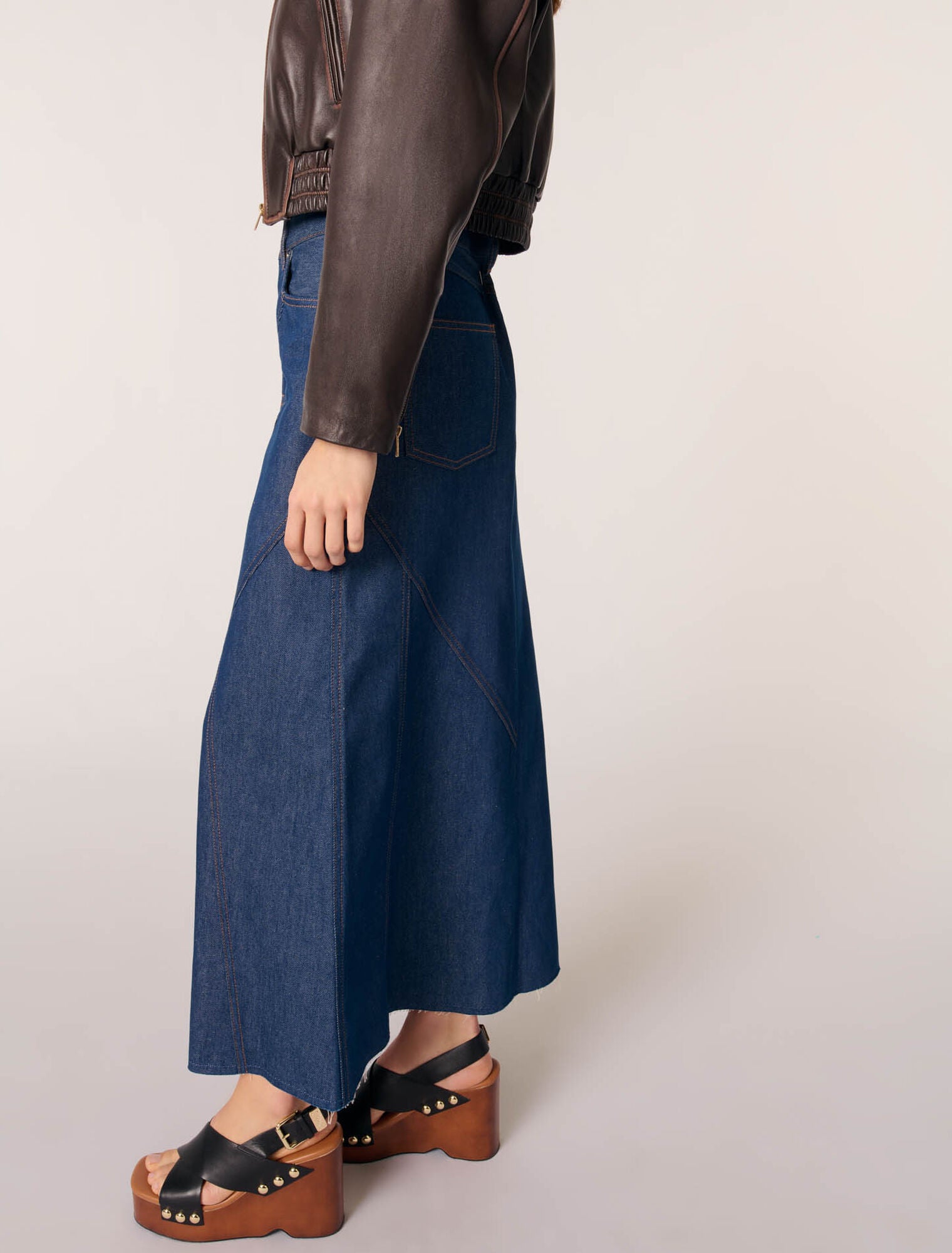 Navy-Long Denim Skirt