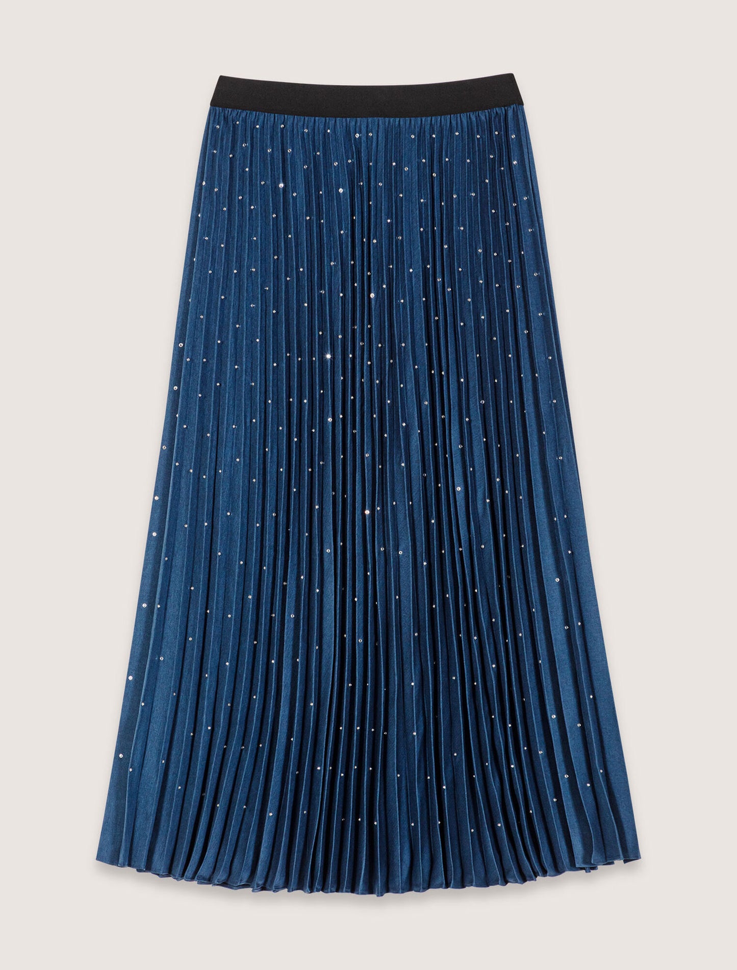 Blue Jean-Long pleated skirt with studs 