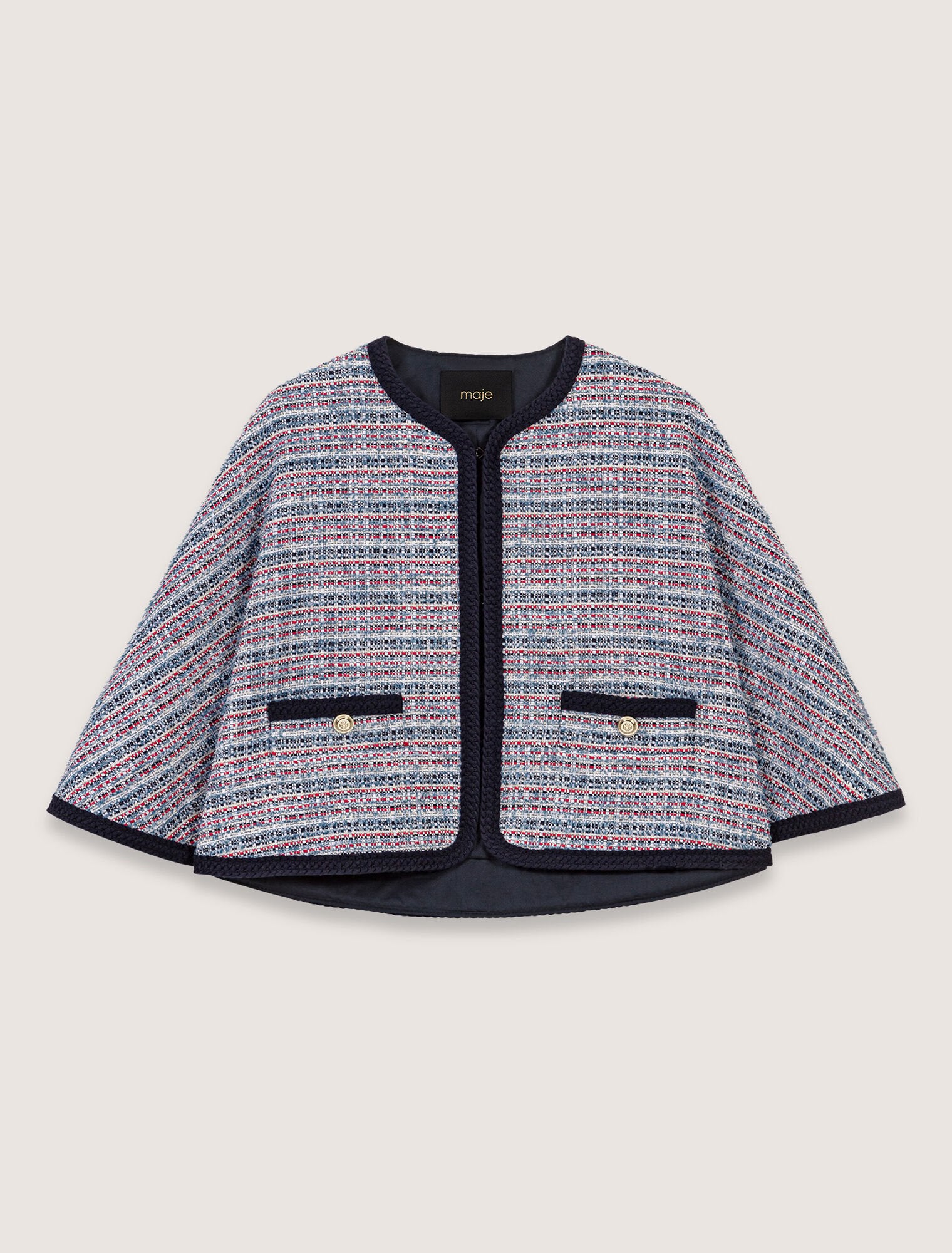 Blue / Red-Tweed cape with contrasting trim