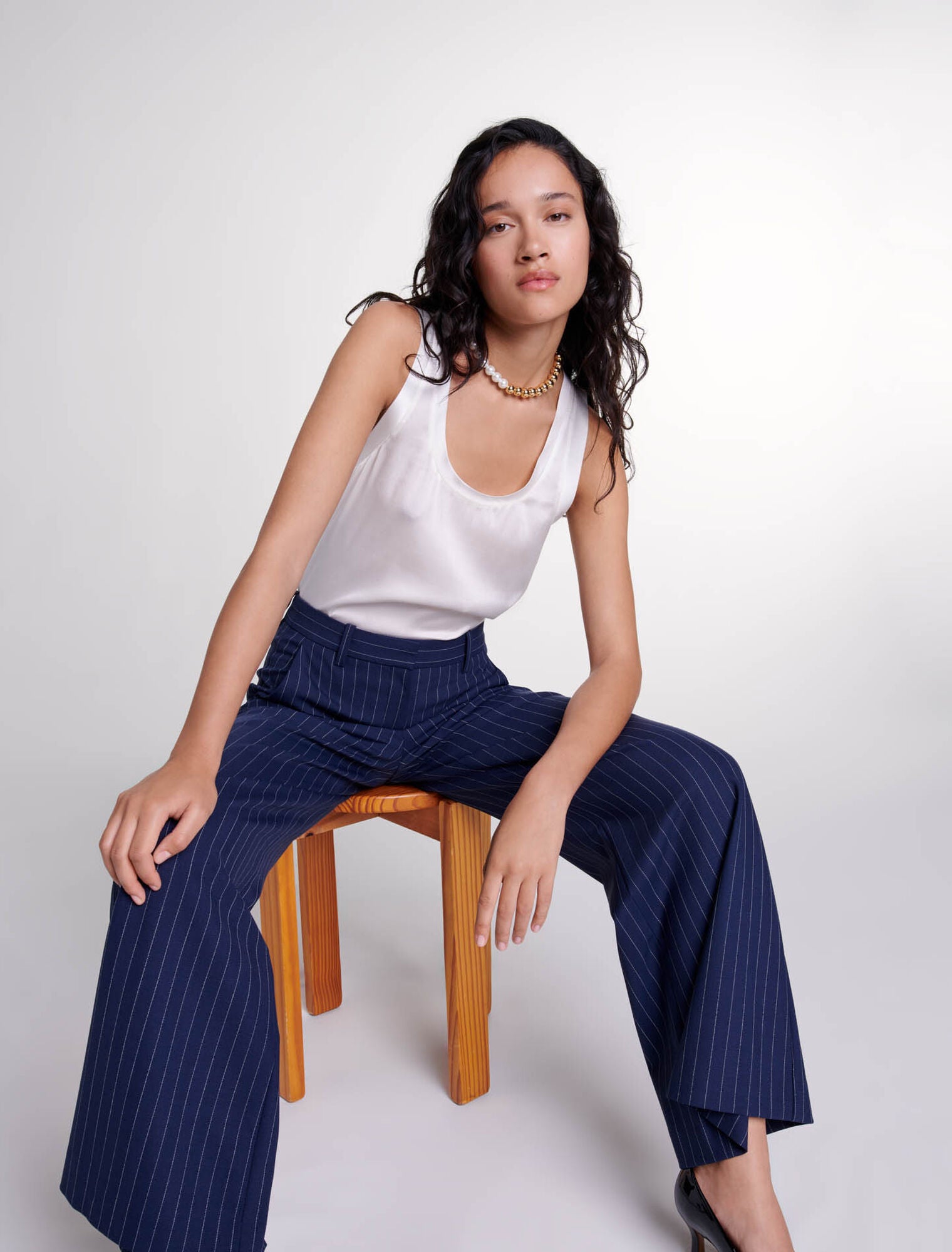 Navy striped pants on sale