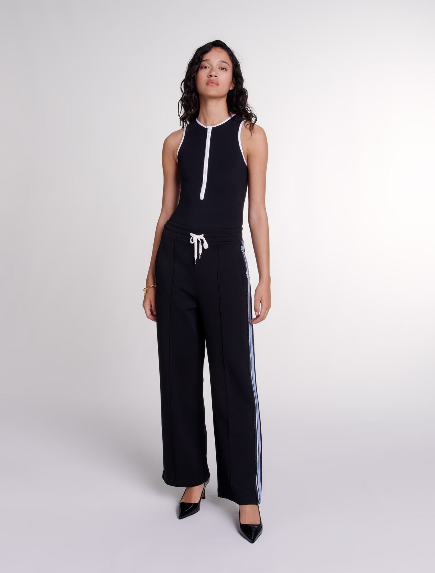 Black featured-Wide-leg striped jogging bottoms