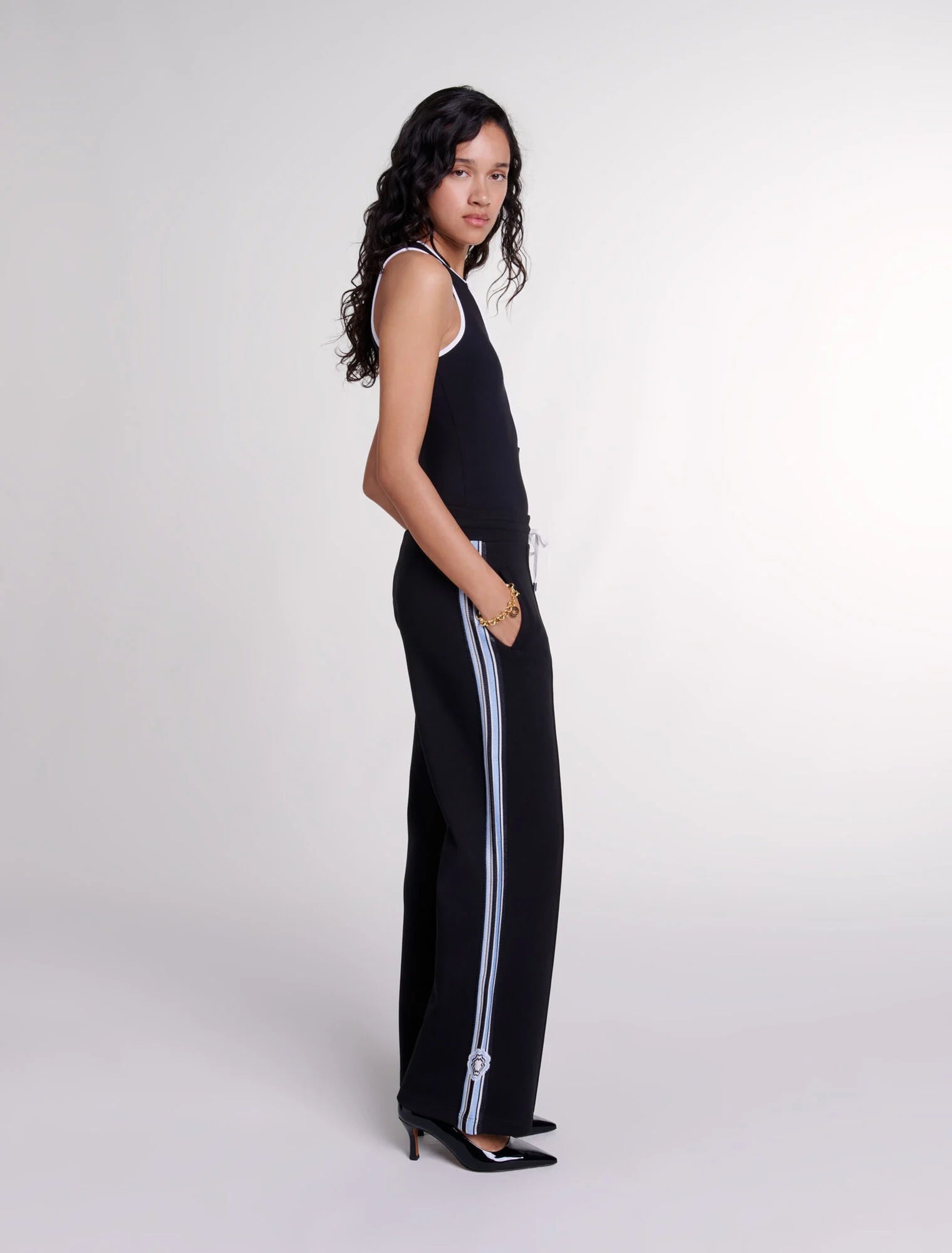 Black featured-Wide-leg striped jogging bottoms