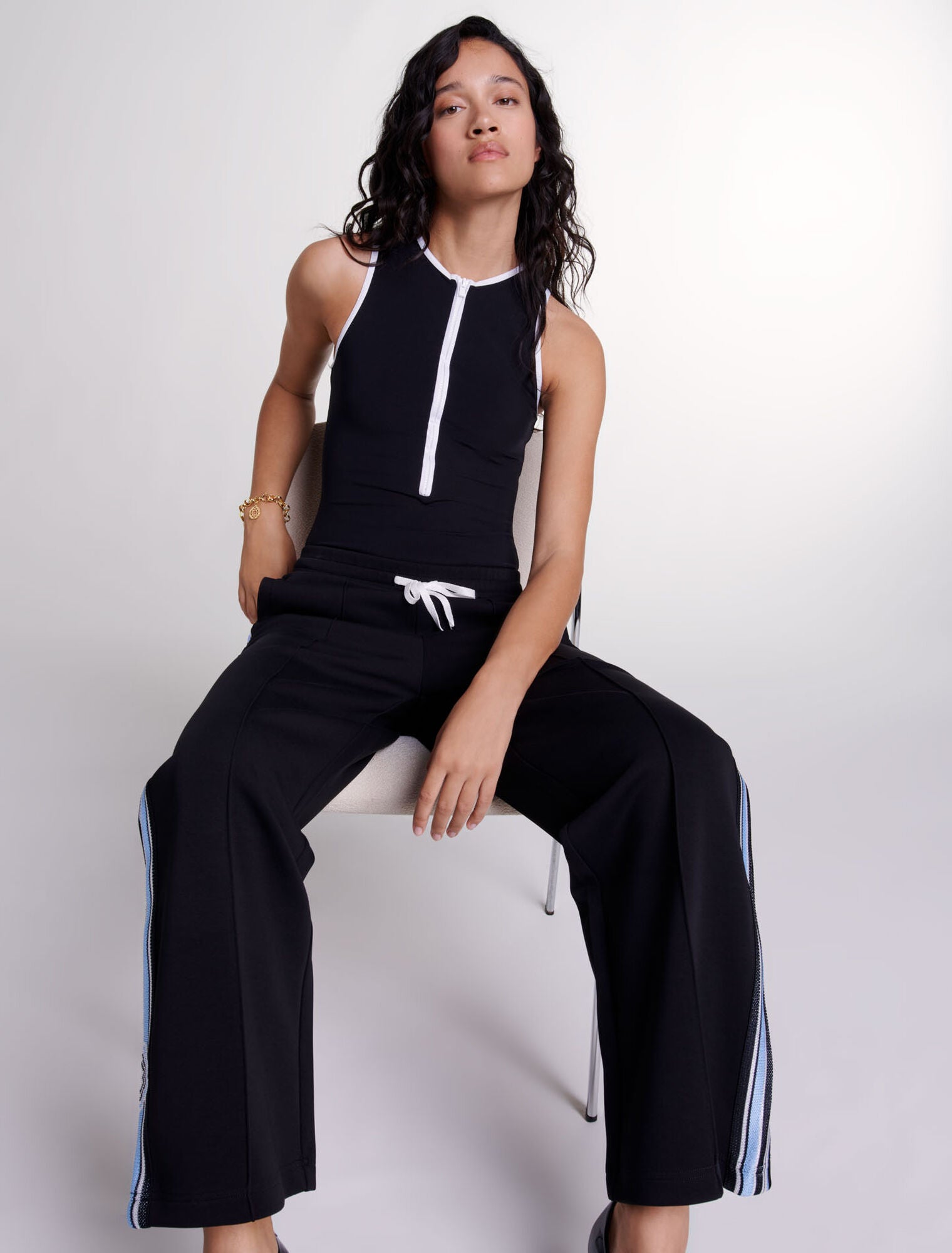 Black featured-Wide-leg striped jogging bottoms