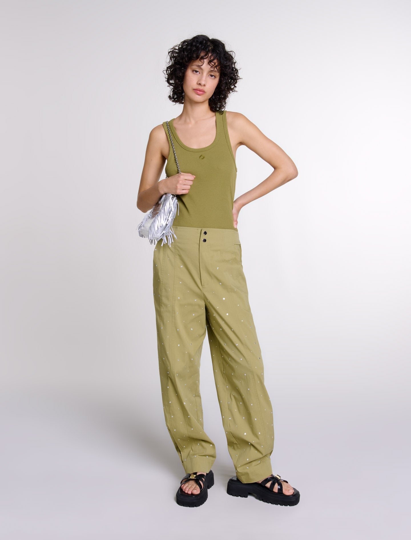 Khaki featured Studded baggy trousers