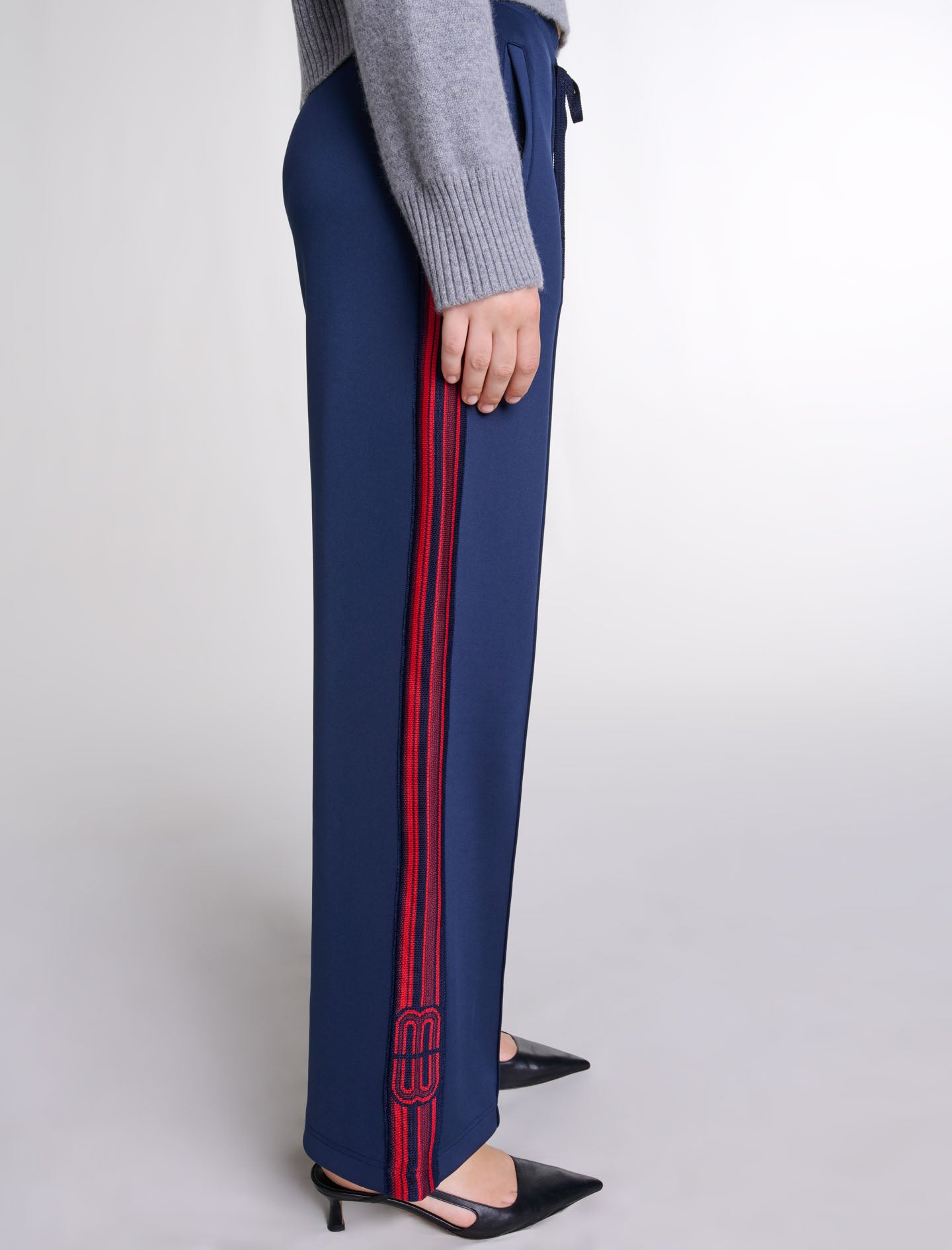 Navy trousers with red stripe online