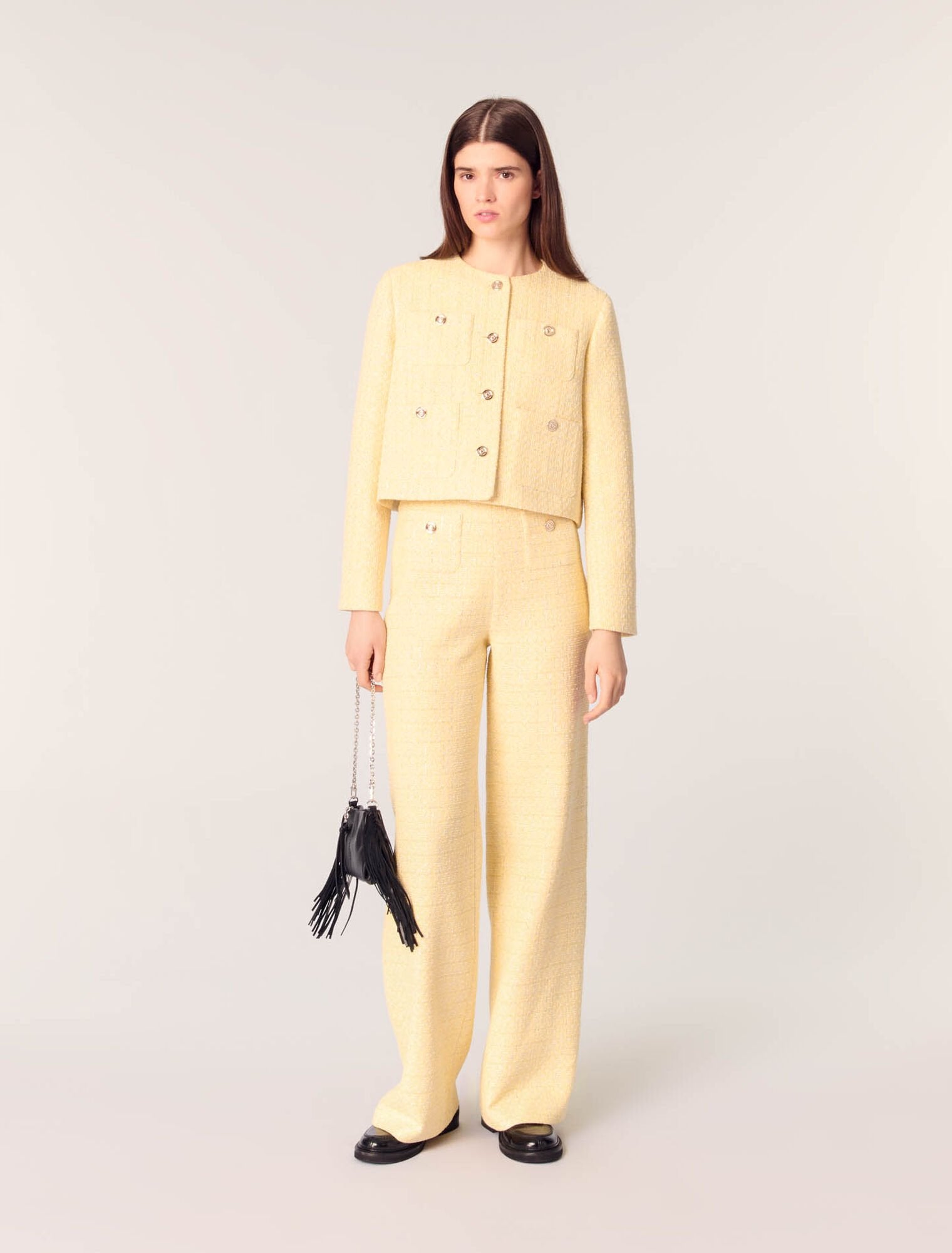 Straight-leg tweed/lurex trousers