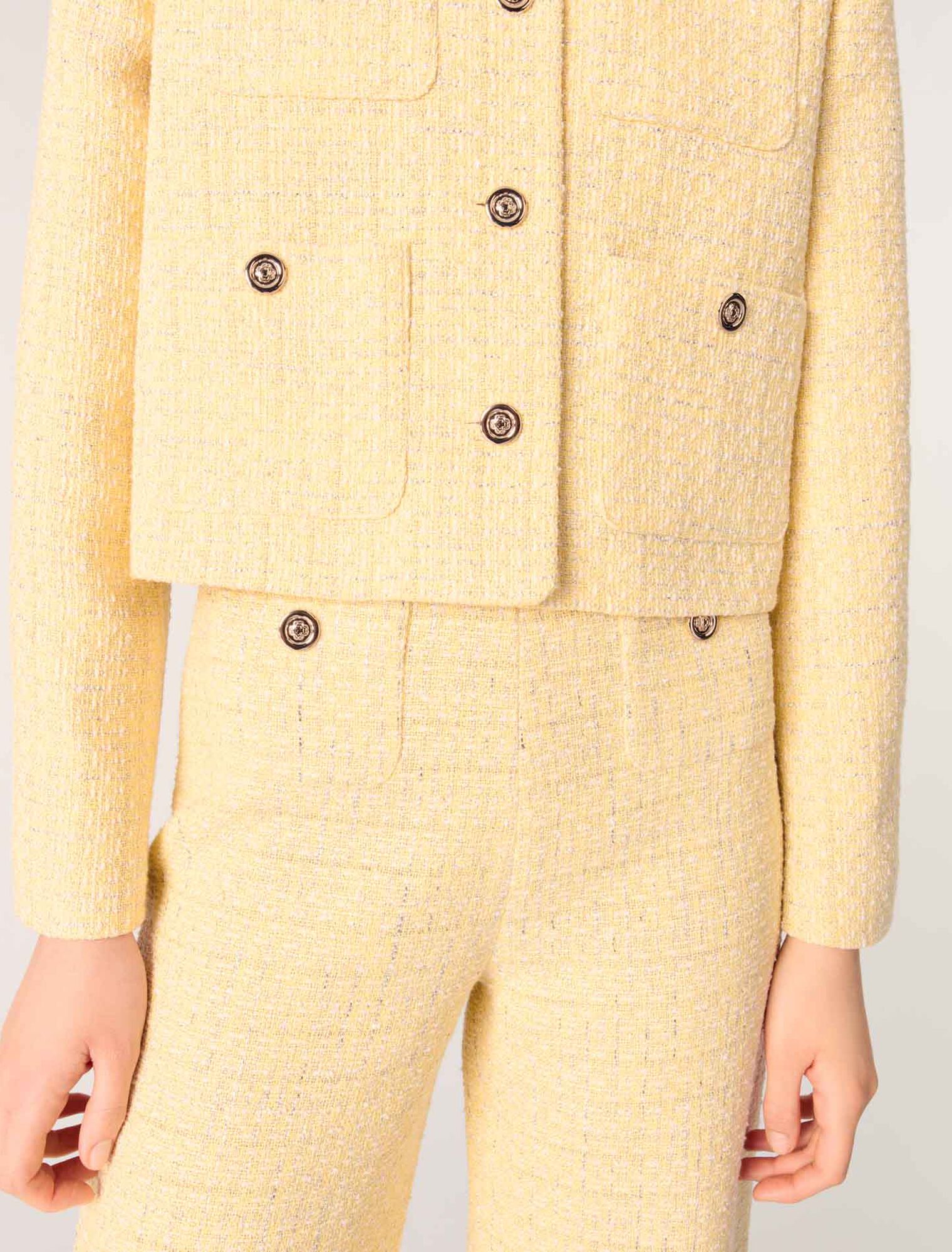 Yellow-Straight-leg tweed/lurex trousers