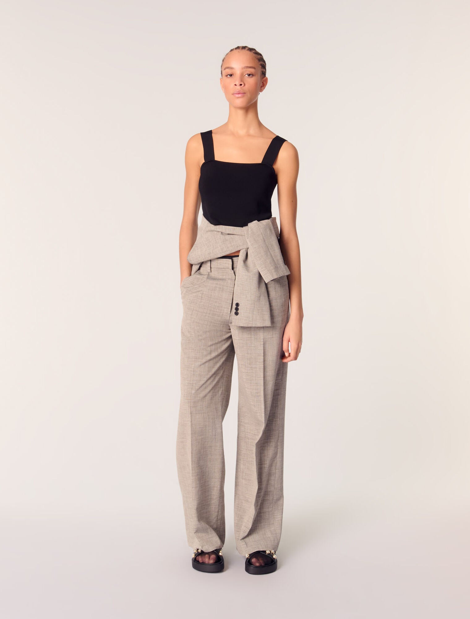 Grey-featured-Straight-leg suit trousers