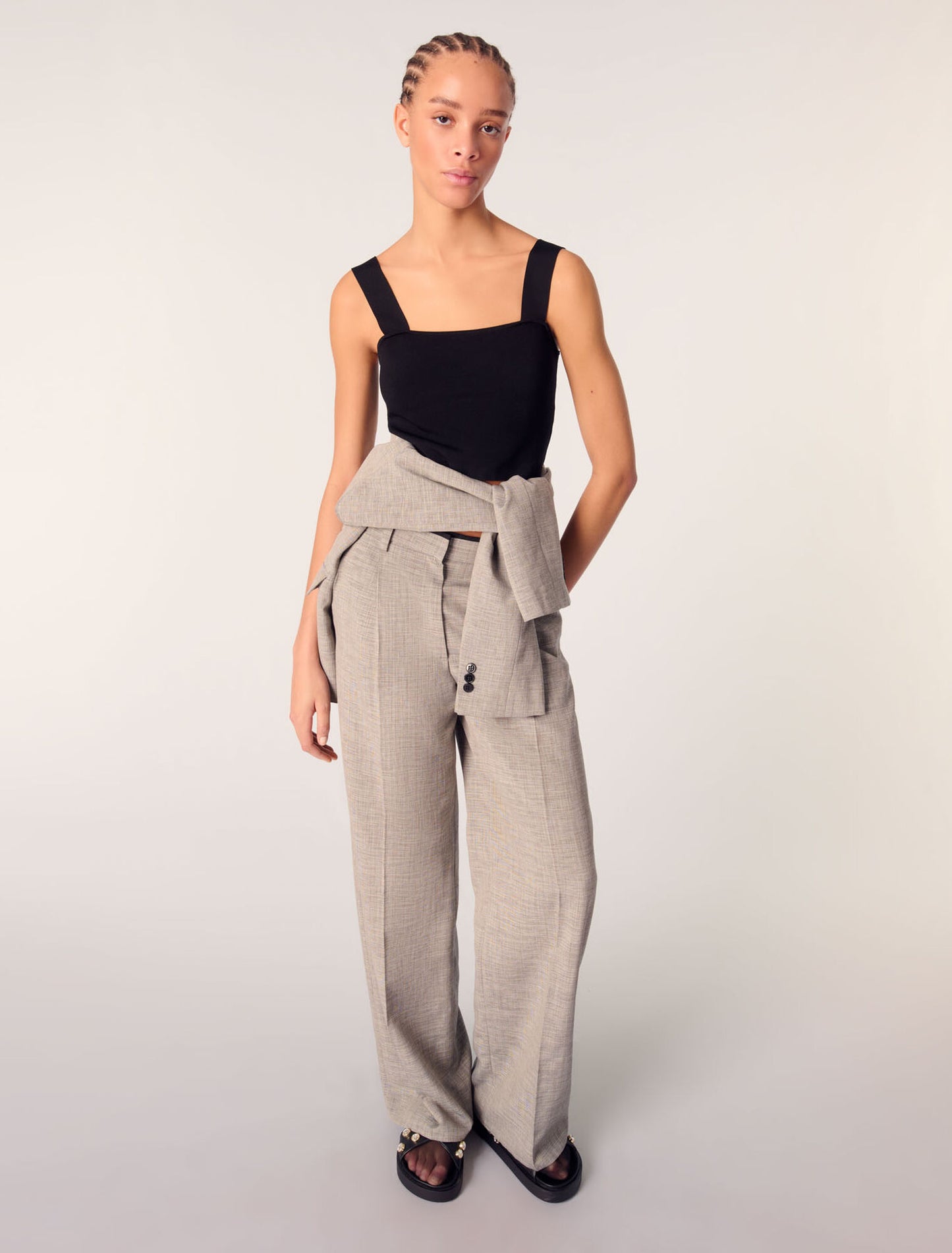 Grey-Straight-leg suit trousers