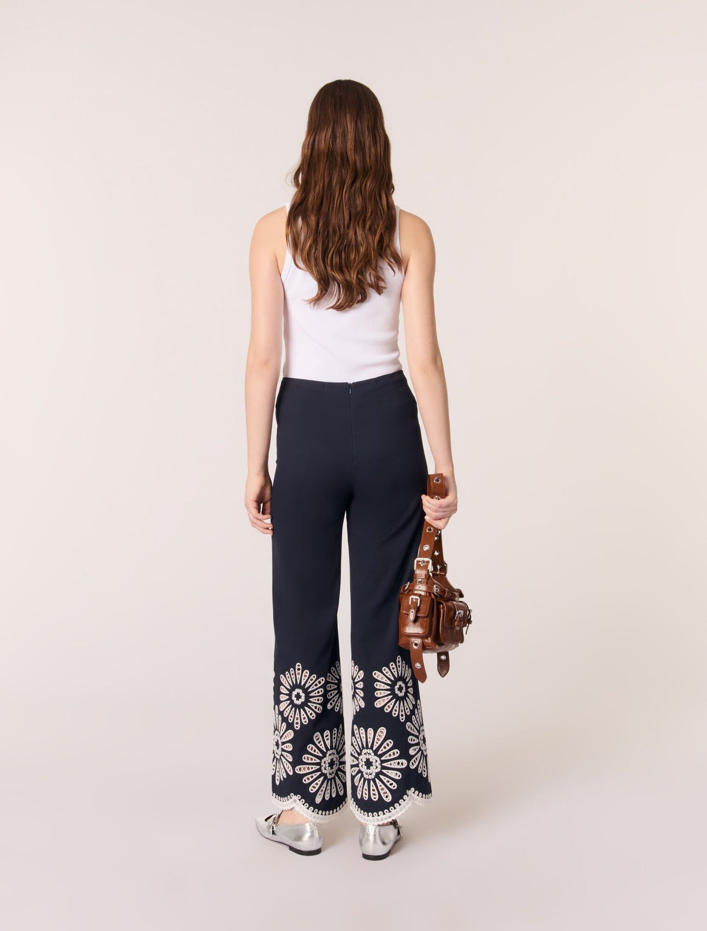 Navy-Trousers with crochet detail