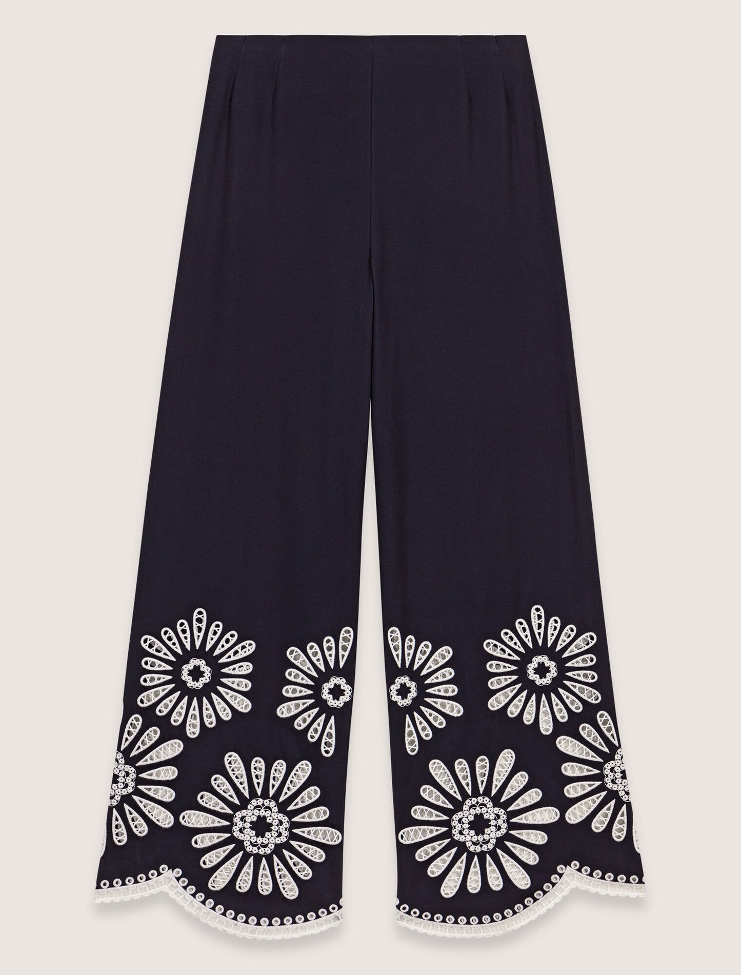 Navy-Trousers with crochet detail