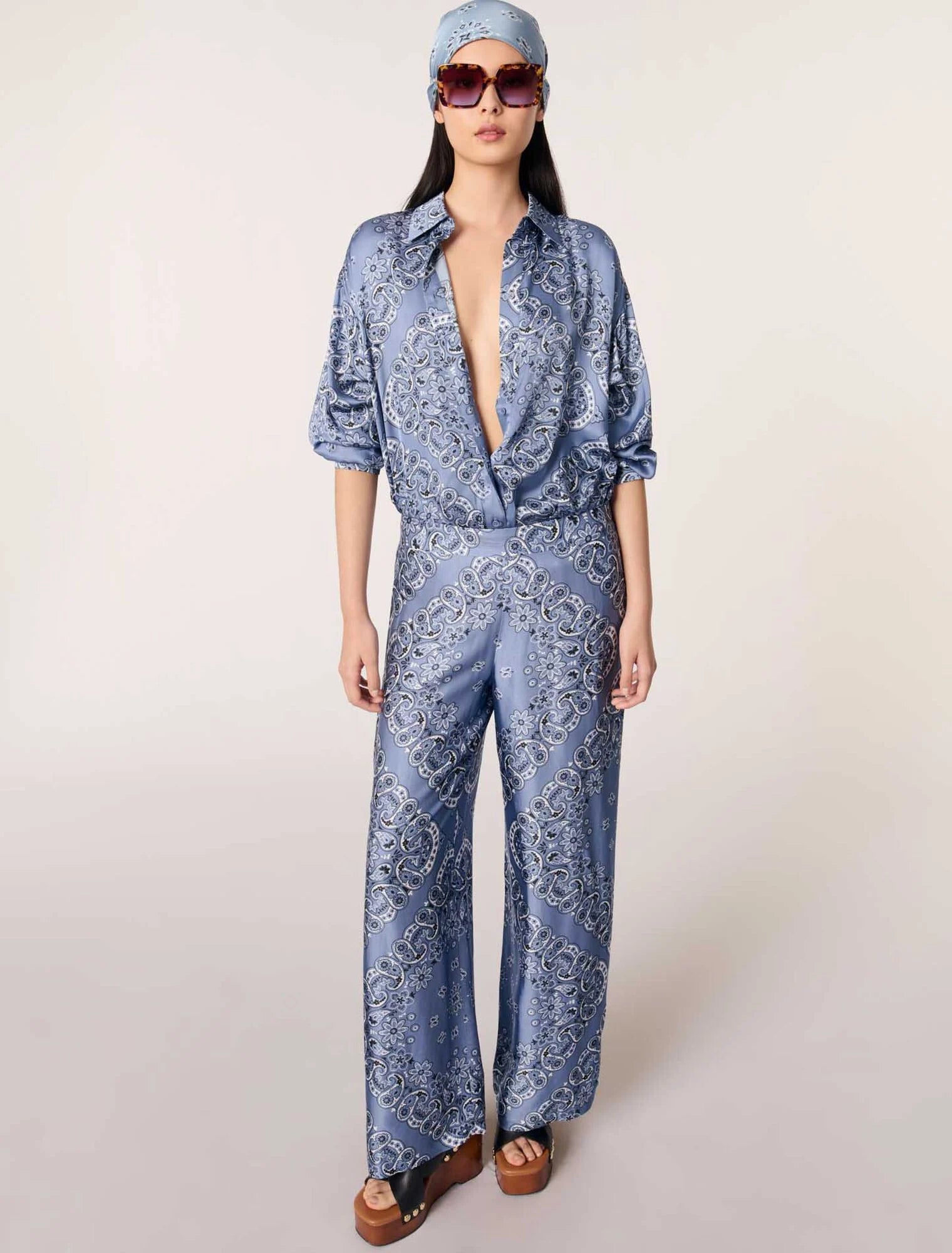 Blue Bandana Print-Flowing patterned trousers