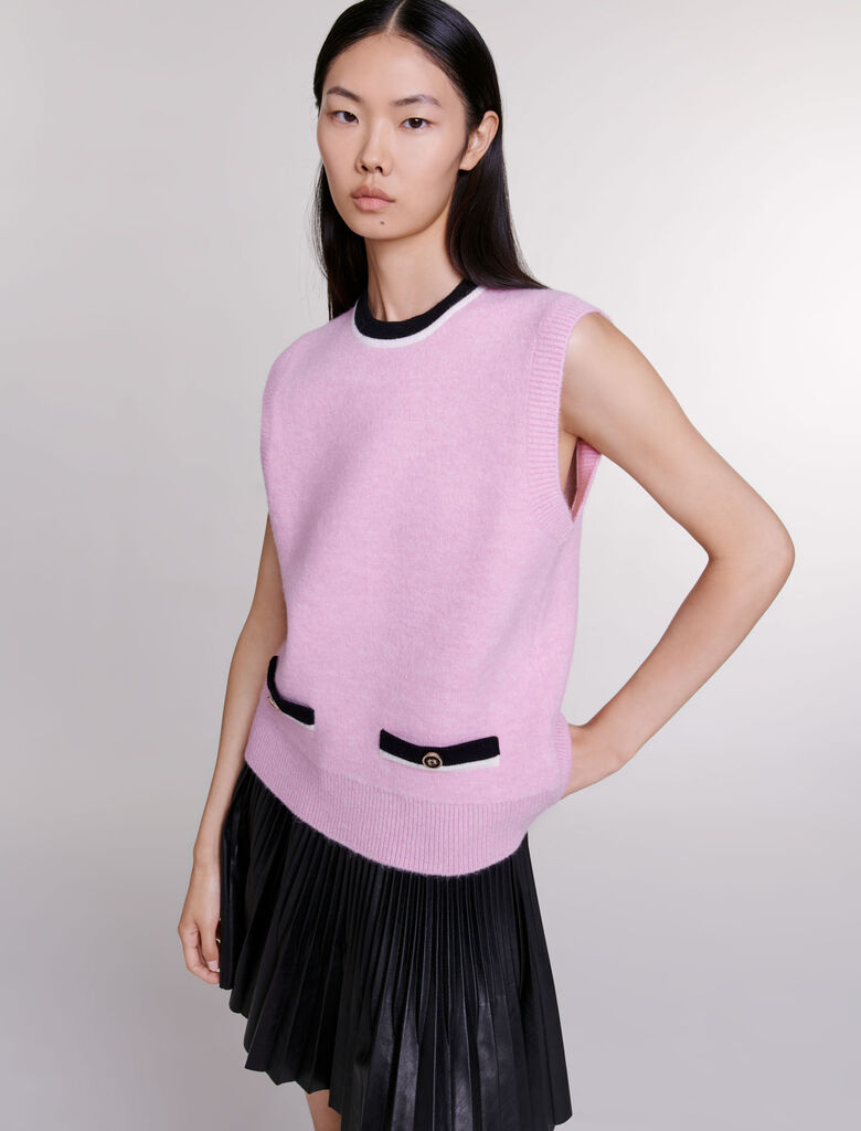 Pink-featured-Sleeveless jumper
