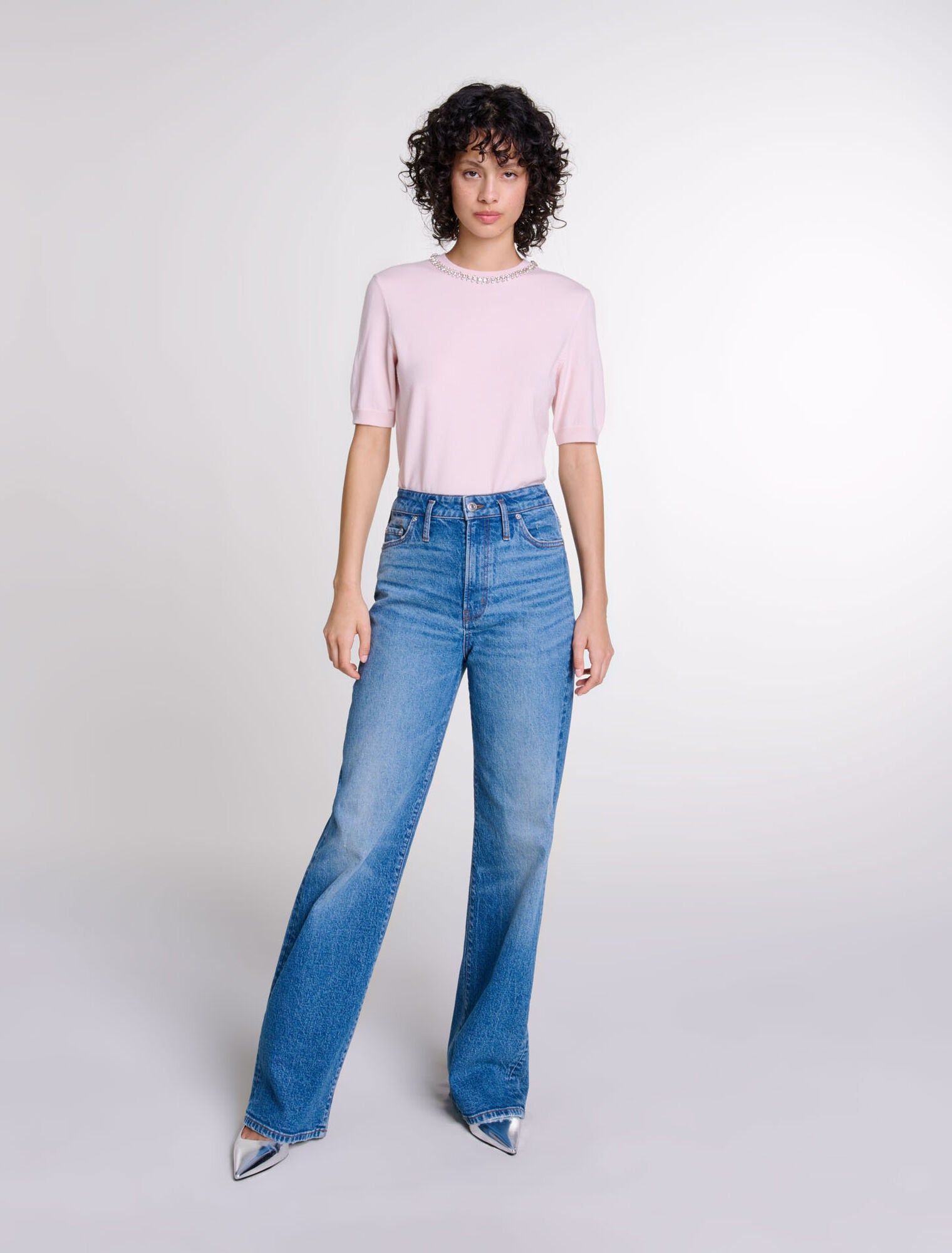 Pink featured-Rhinestone knit top