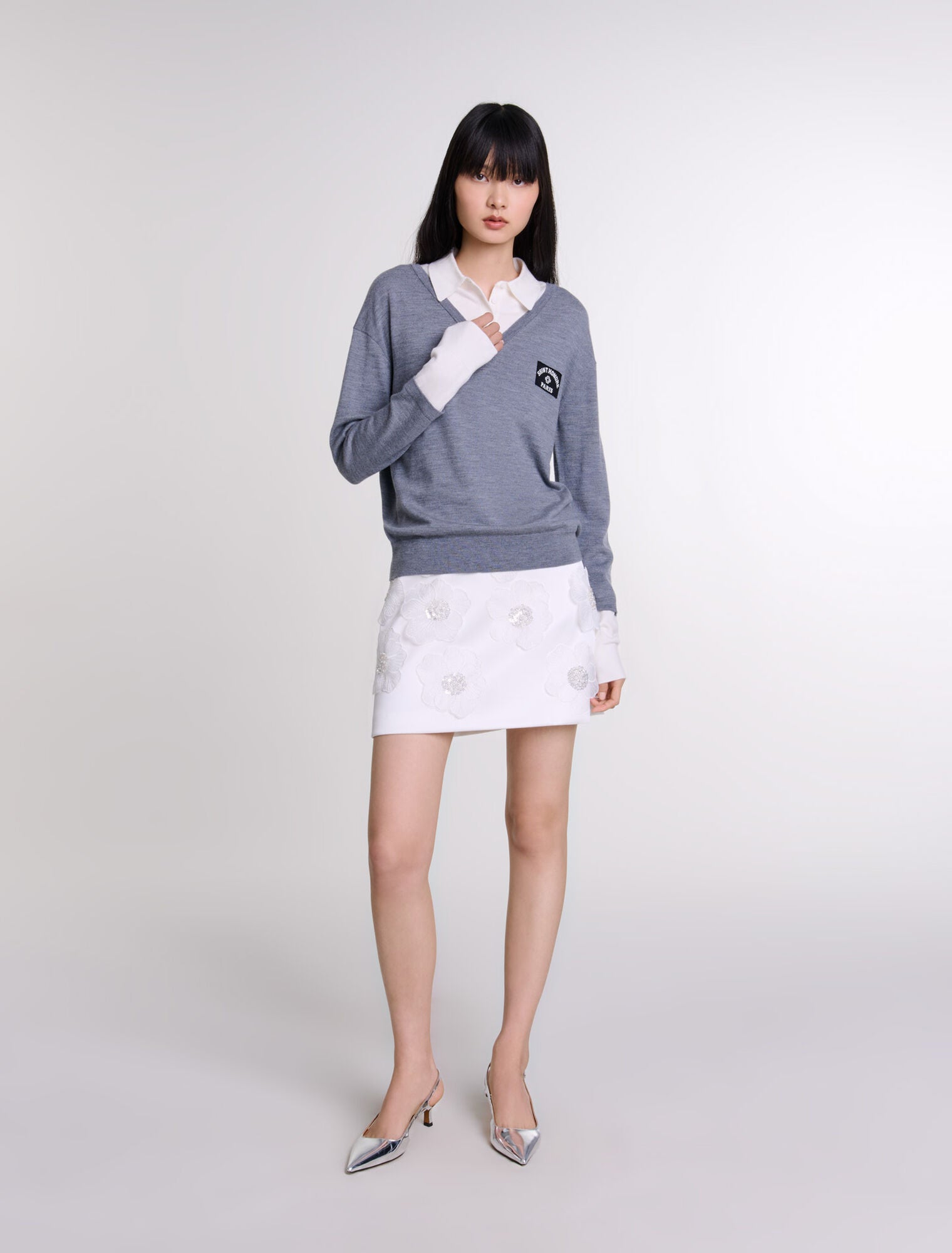 Grey featured Layered wool-blend jumper