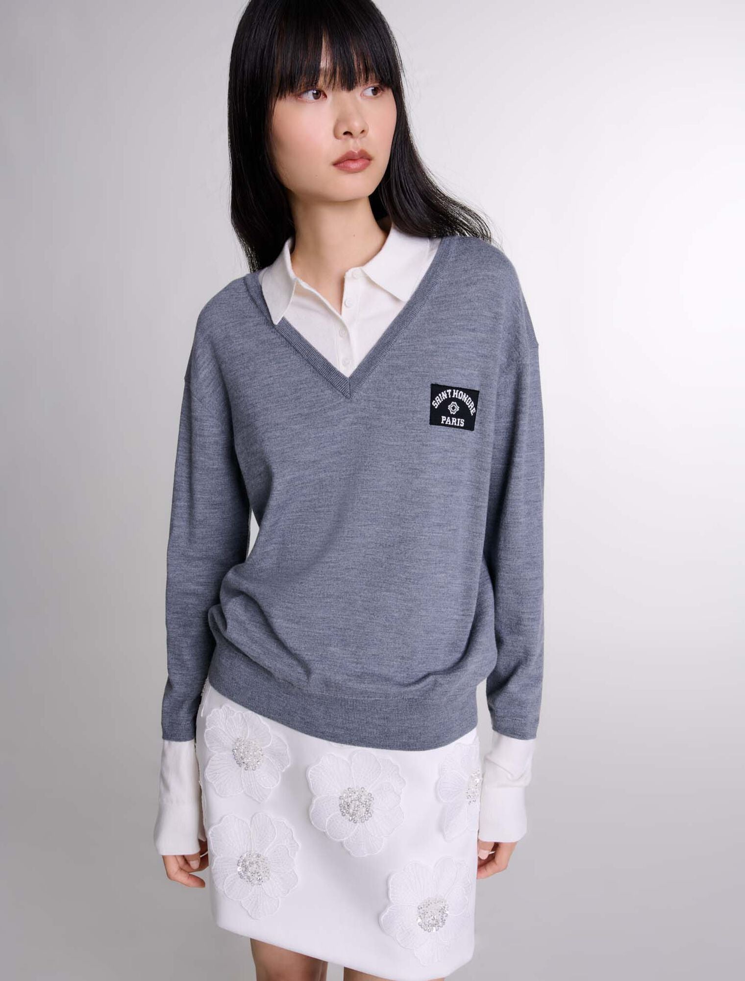 Grey   Layered wool-blend jumper