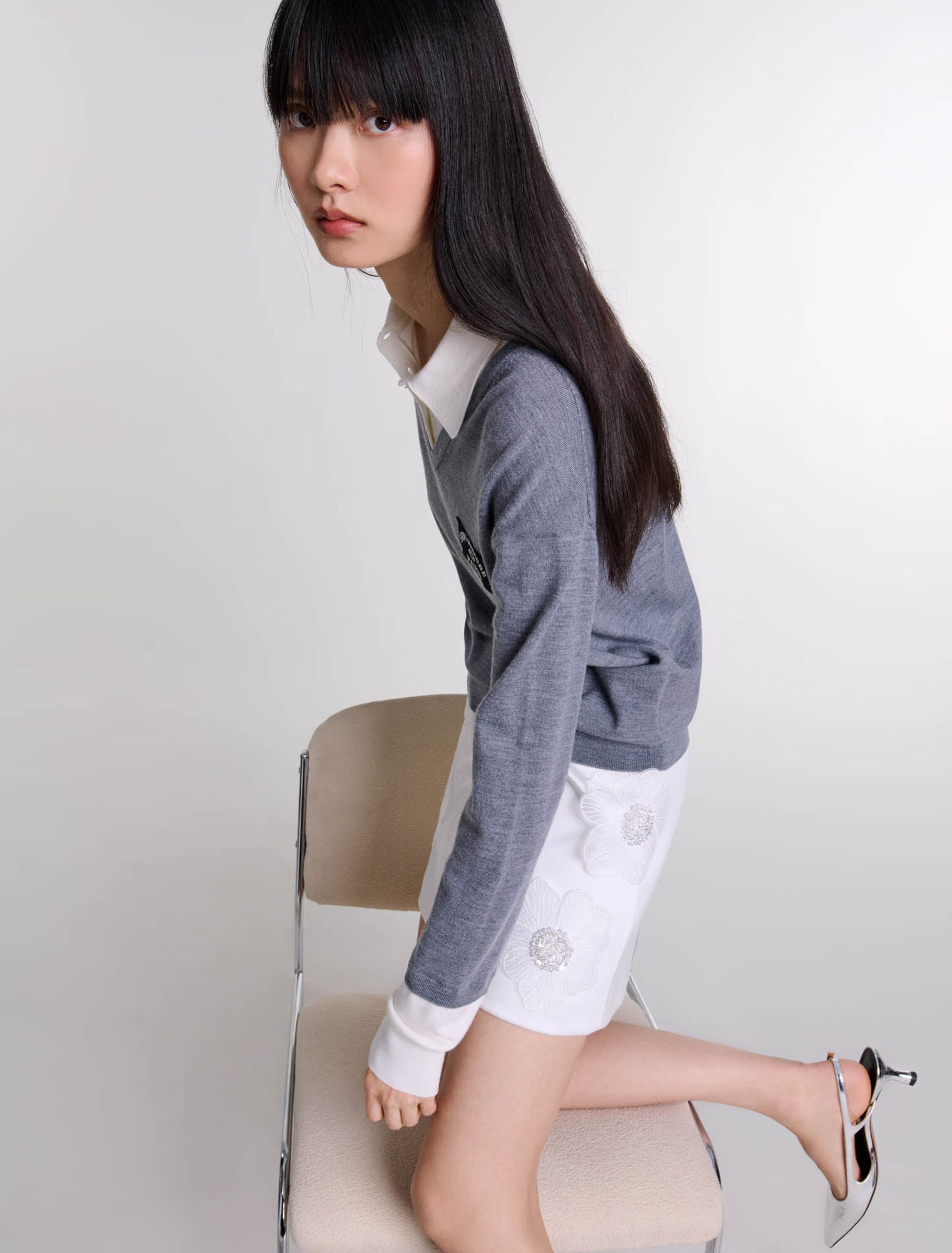 Grey   Layered wool-blend jumper