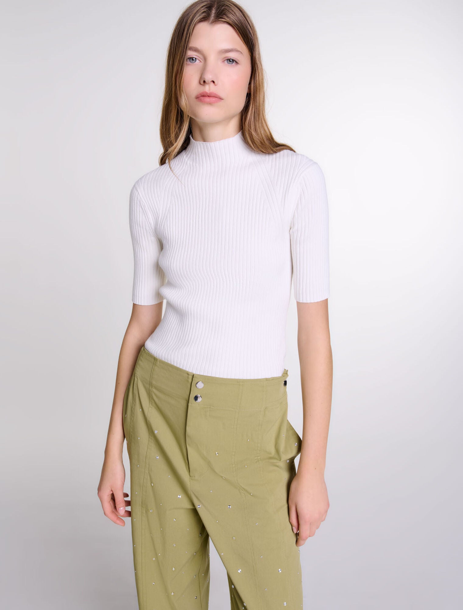 Ecru featured-Rib knit top