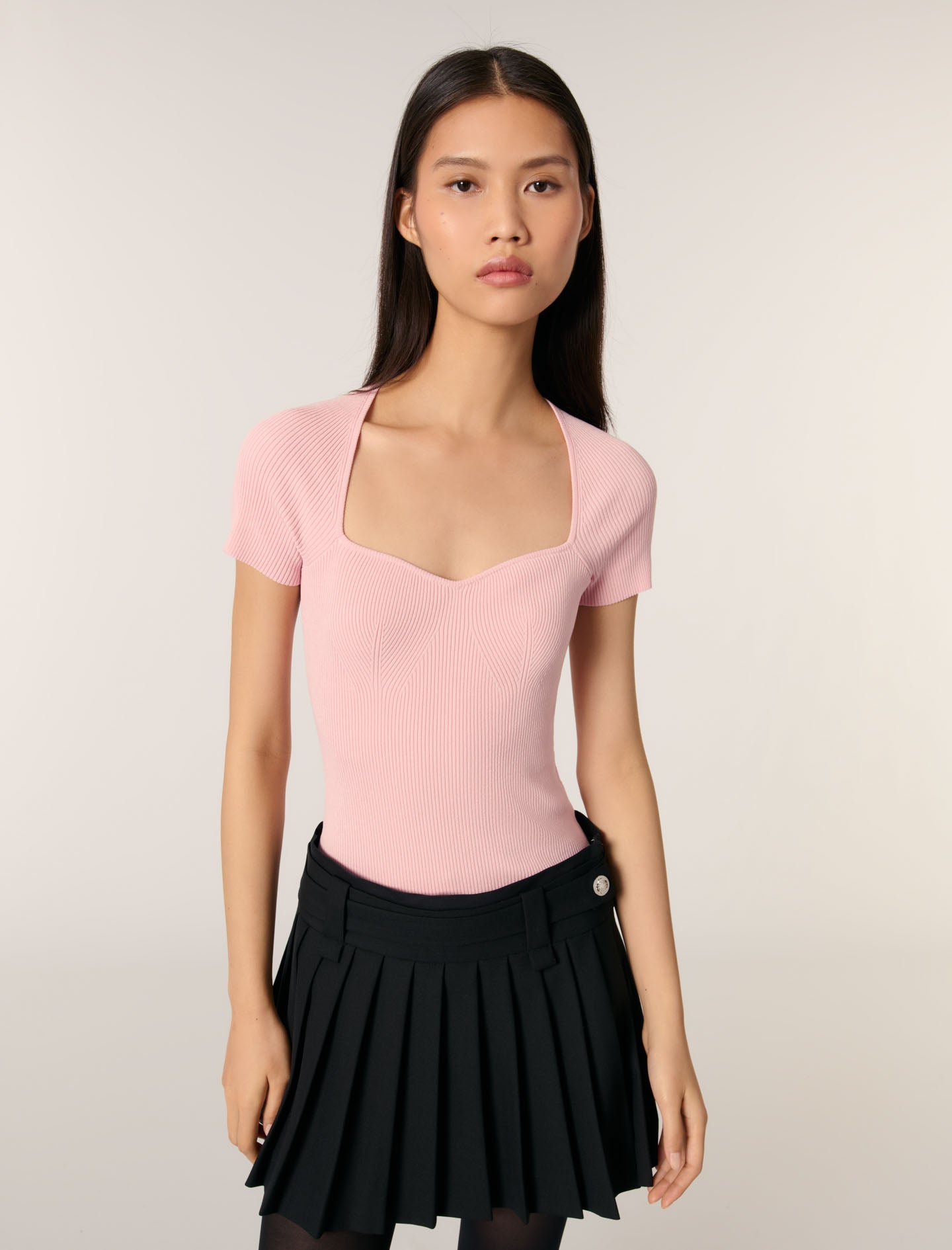 Pink-Fine Ribbed T-shirt