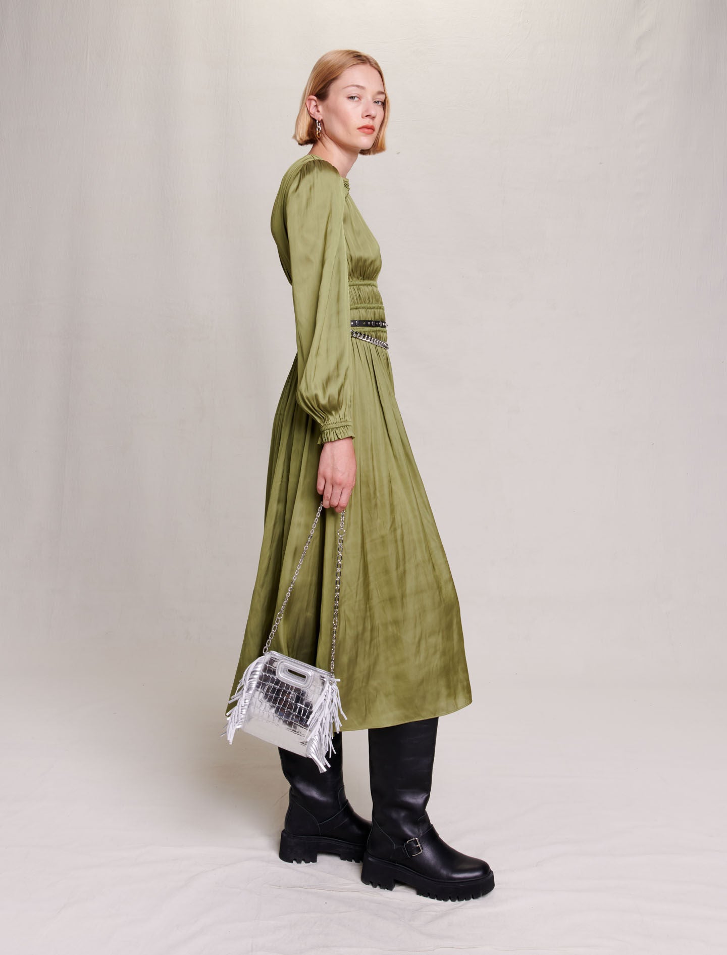 Shop Khaki Long Satiny Dress for Women Online in Dubai UAE