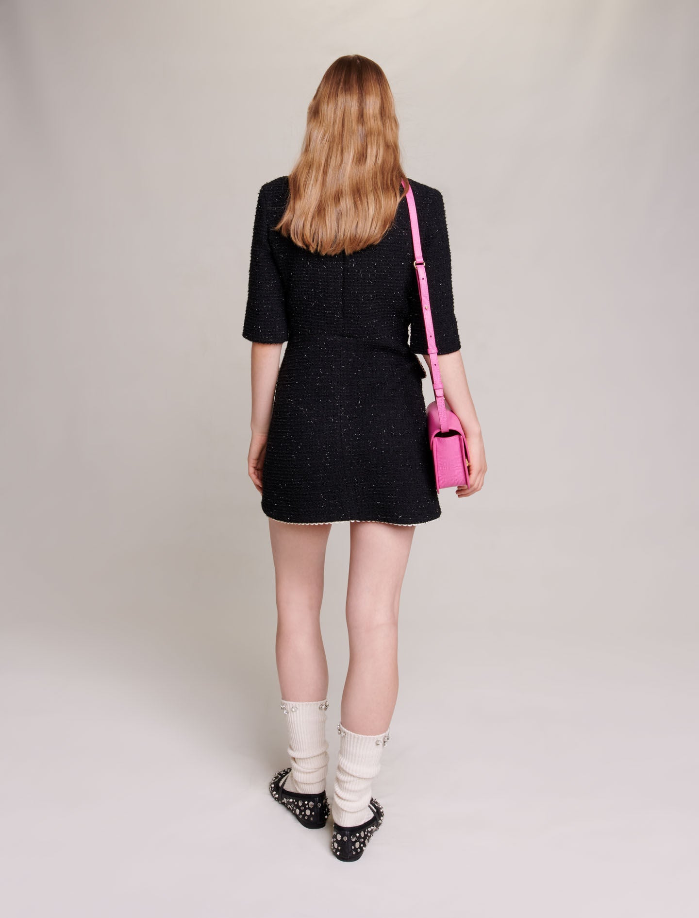 Black featured-short tweed dress