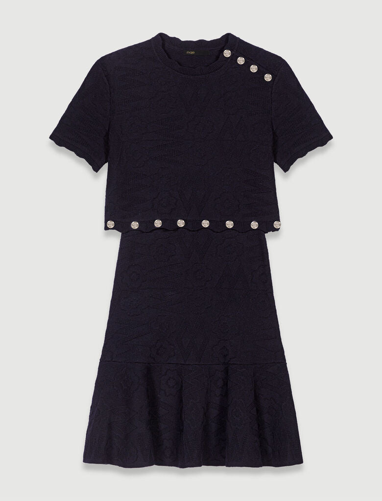 Black-Trompe Knit Mini Dress