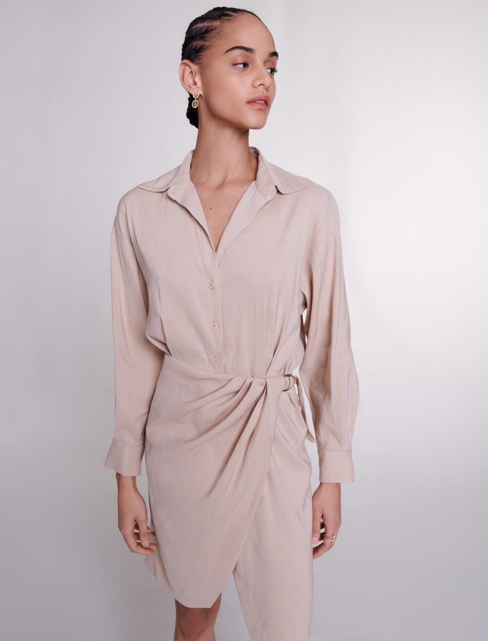 Beige-featured-Linen midi dress