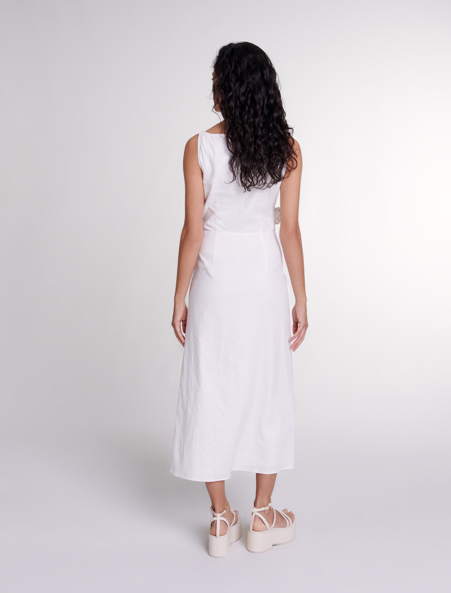 White-Openwork linen maxi dress