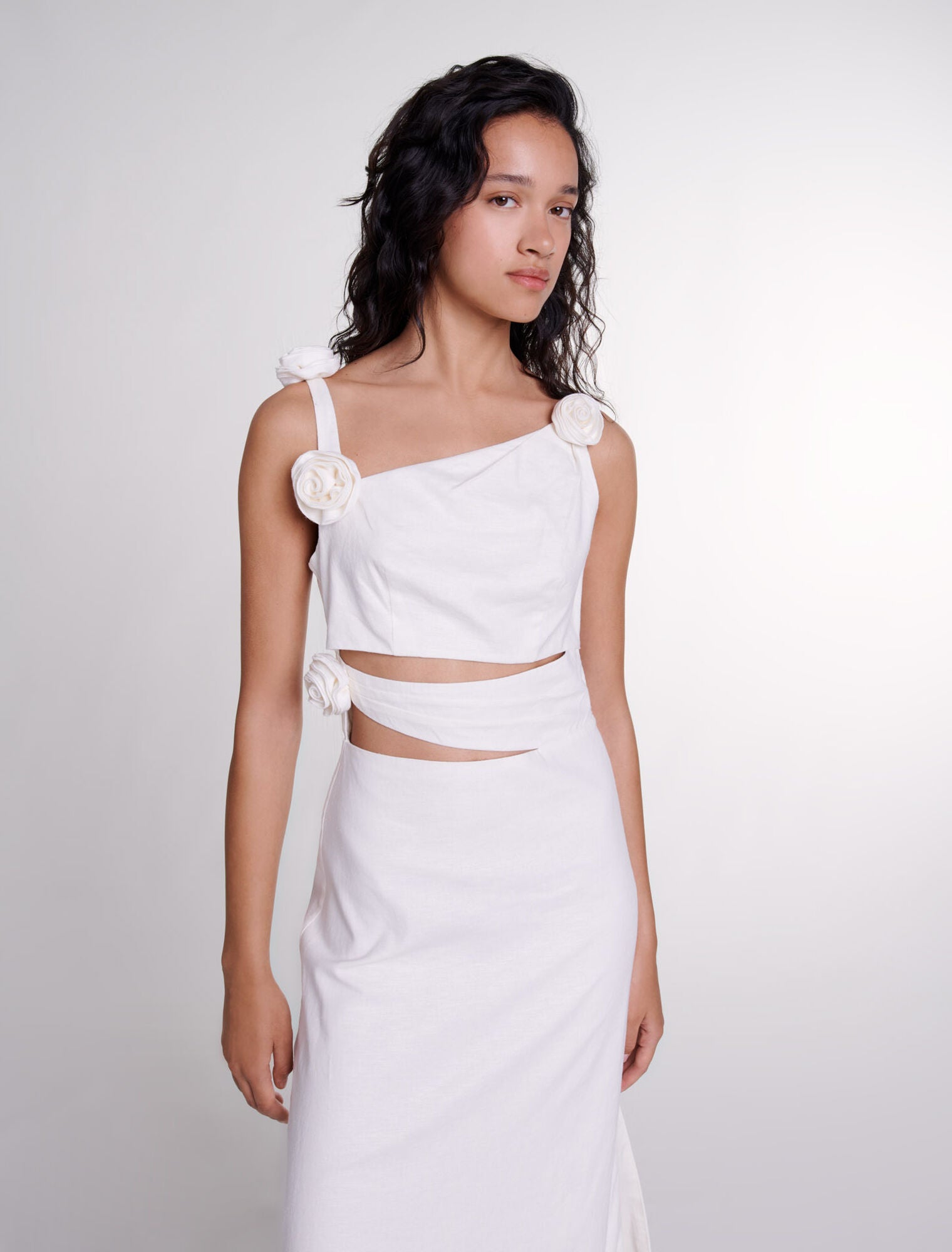 White-Openwork linen maxi dress