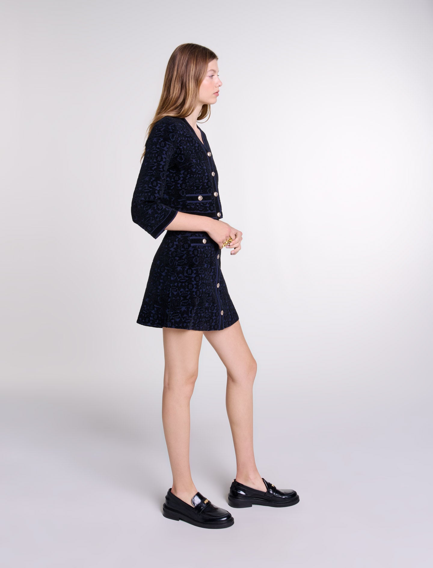 Black/Navy-2-in-1 velvet knit dress