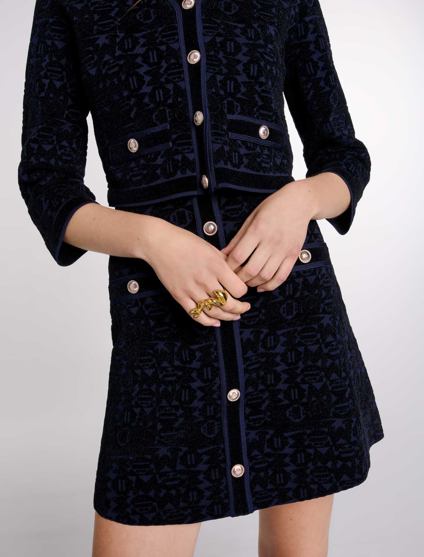 Black/Navy-2-in-1 velvet knit dress