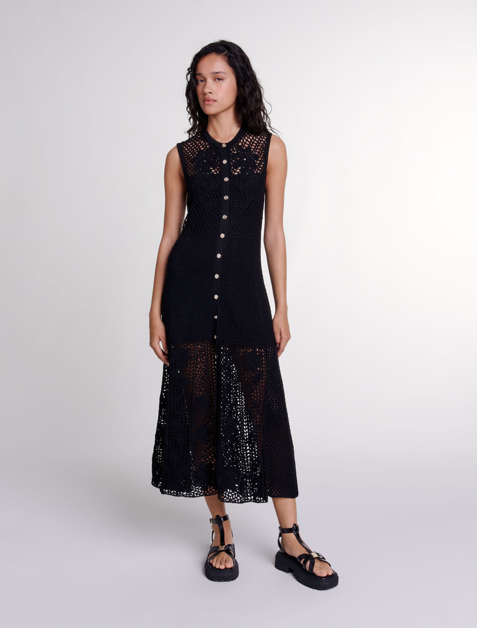 Black featured-Crochet-knit maxi dress