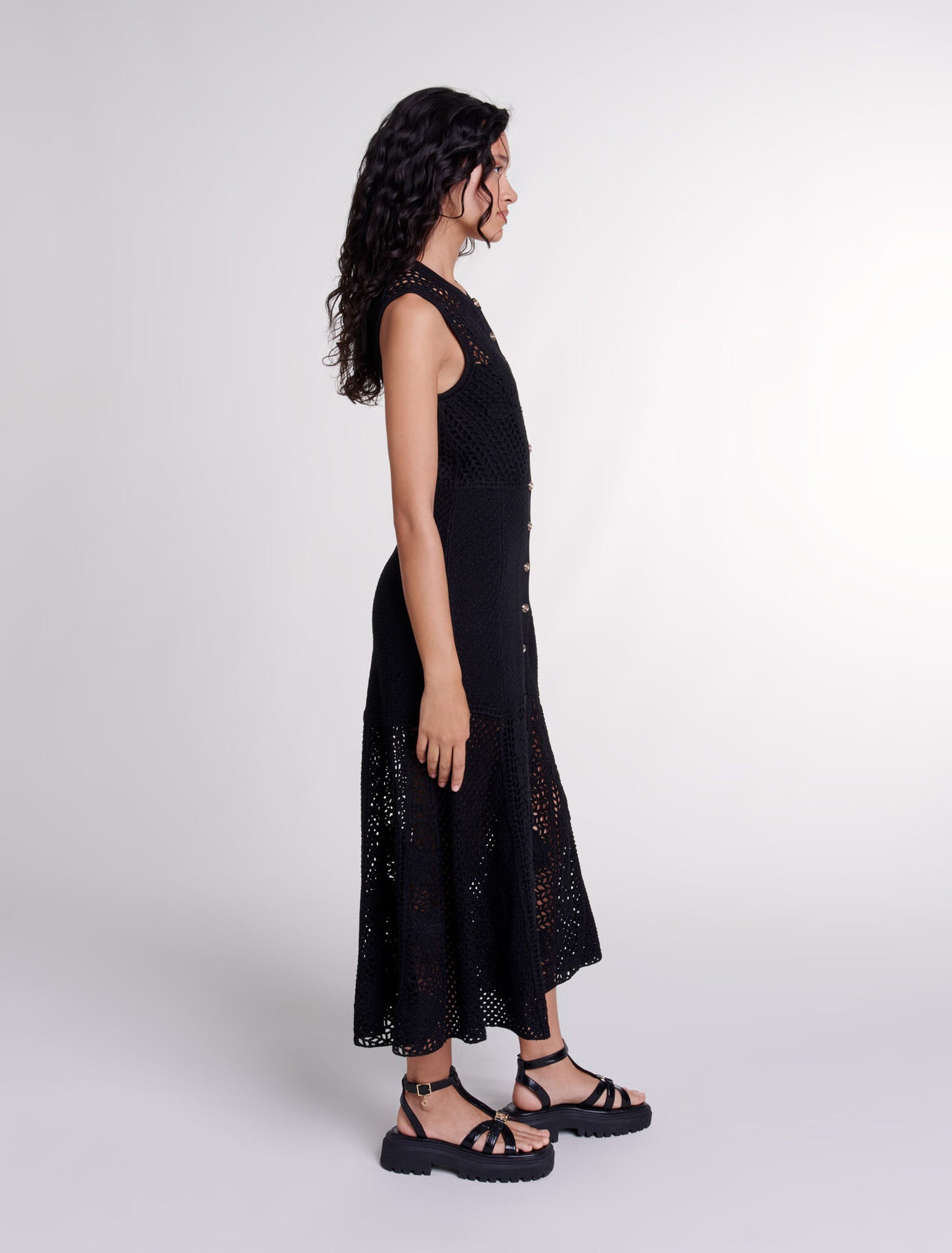 Black  -Crochet-knit maxi dress