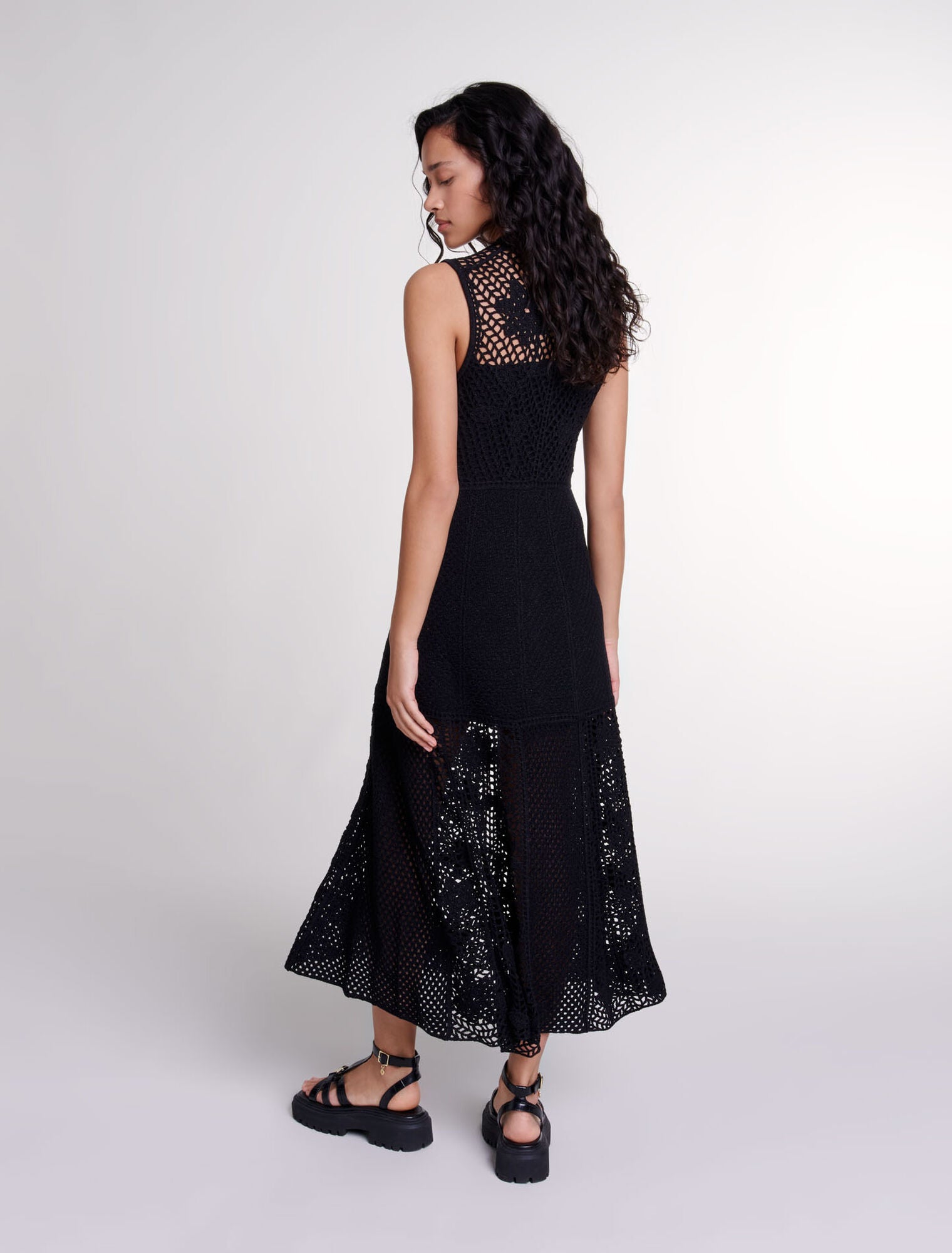 Black  -Crochet-knit maxi dress