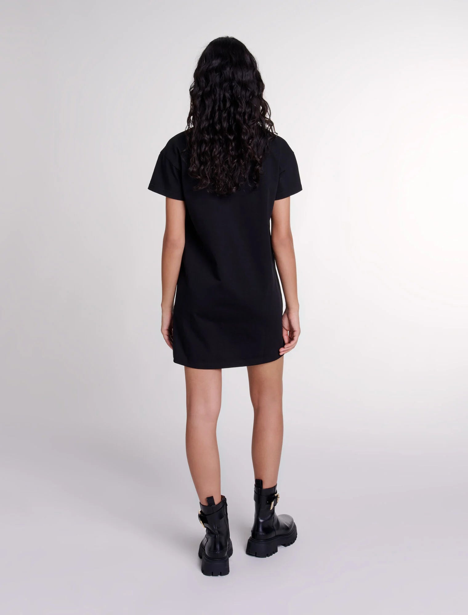 Black featured-Embroidered rhinestone polo dress