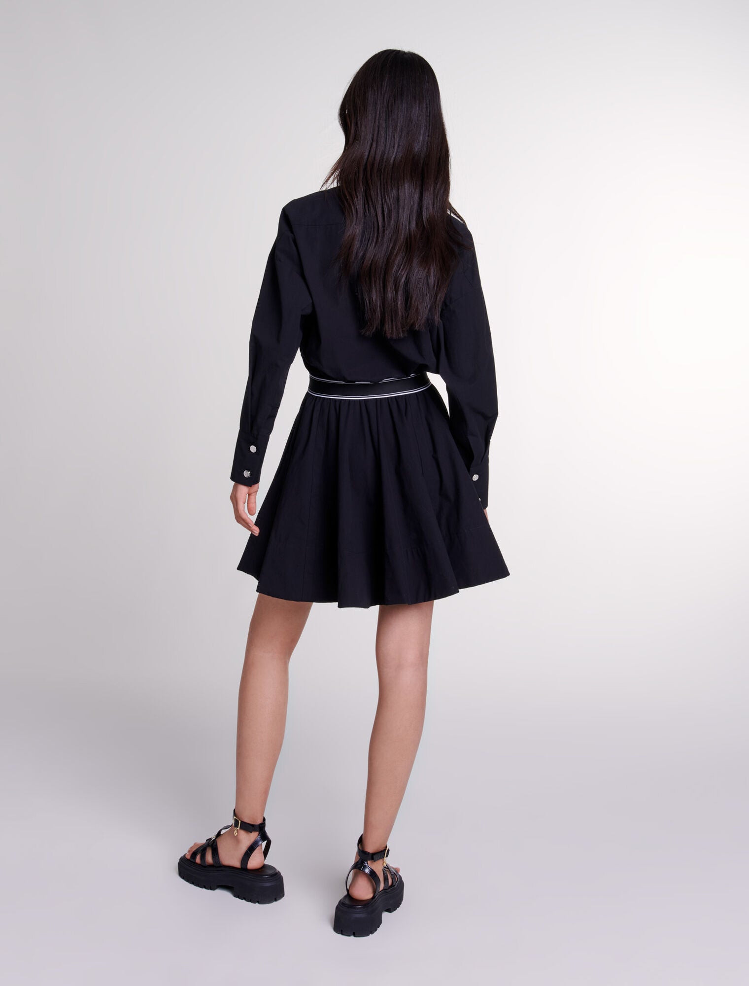 Black-Short elasticated shirt dress