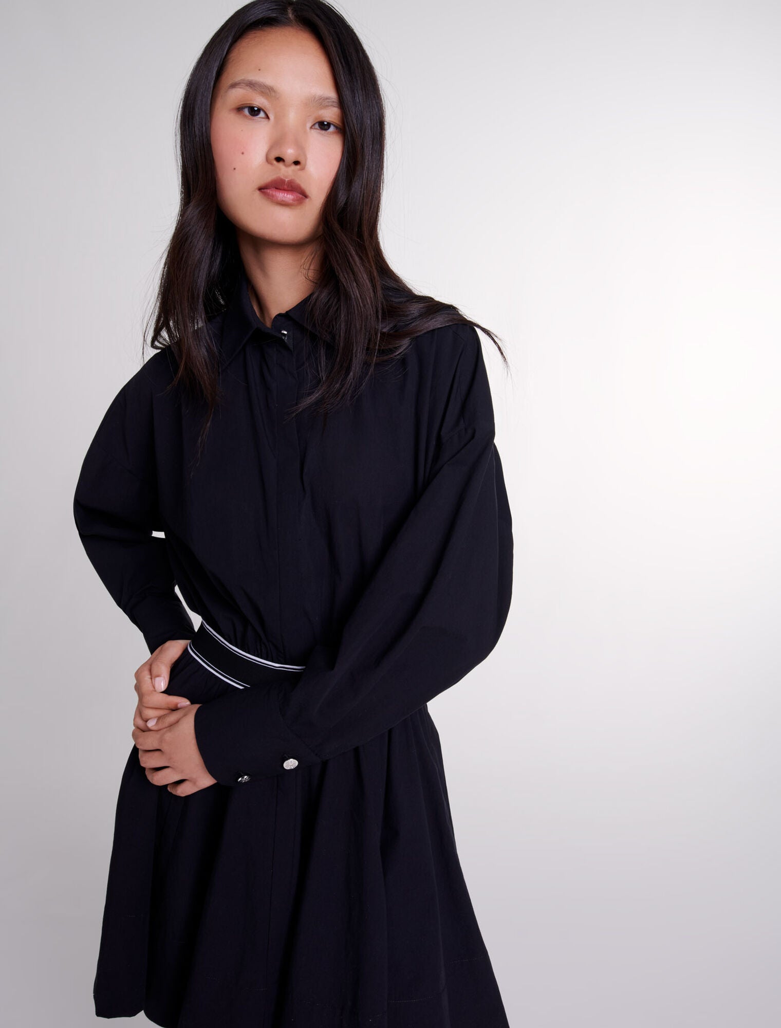 Black-Short elasticated shirt dress