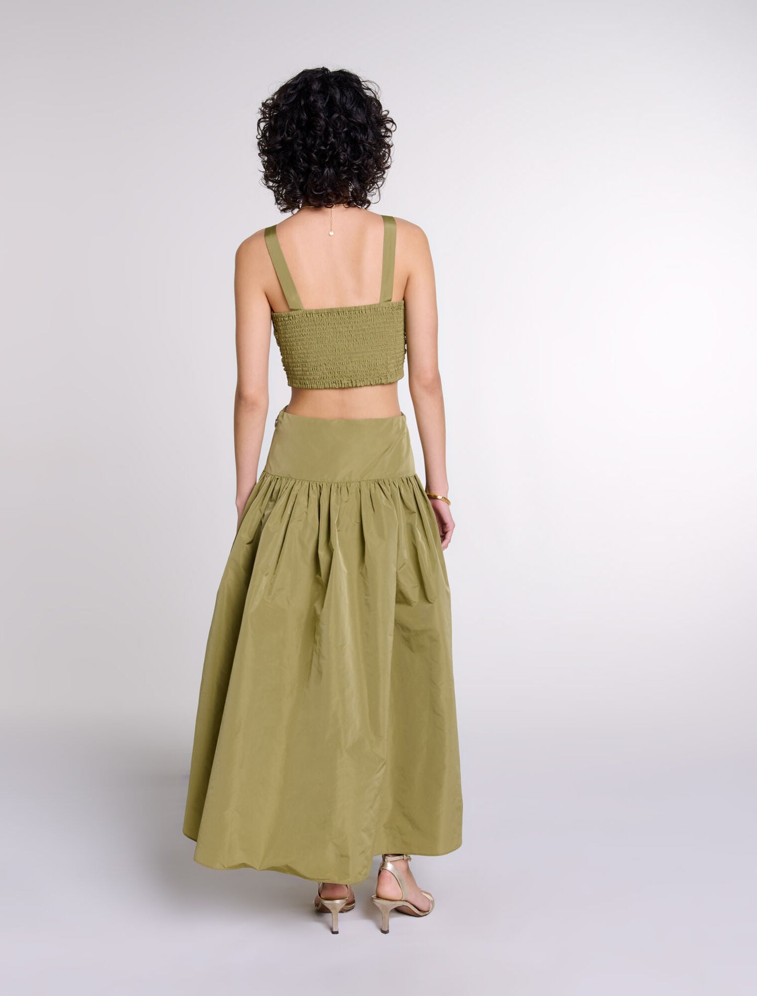 Khaki featured-Cutaway taffeta dress