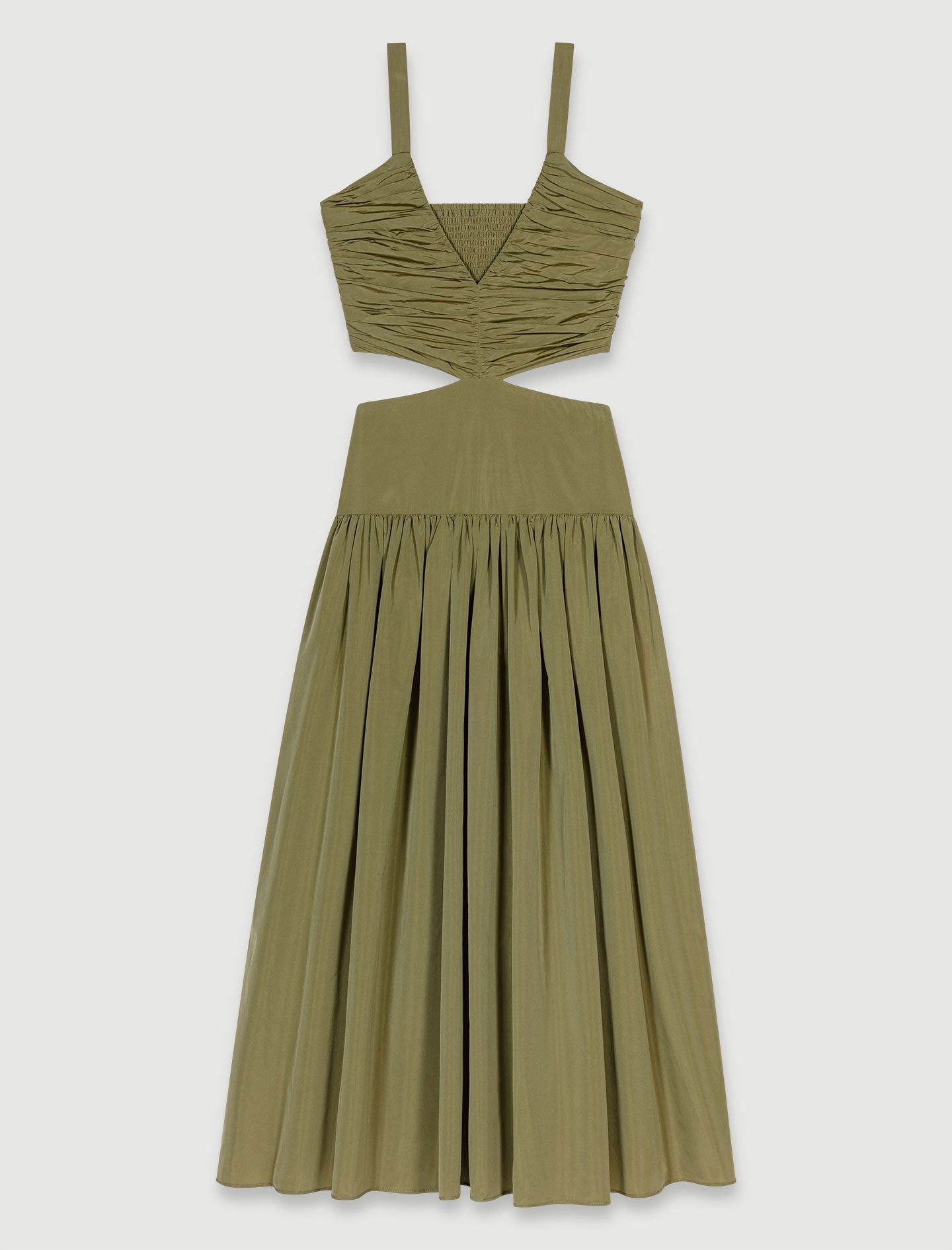 Khaki featured-Cutaway taffeta dress