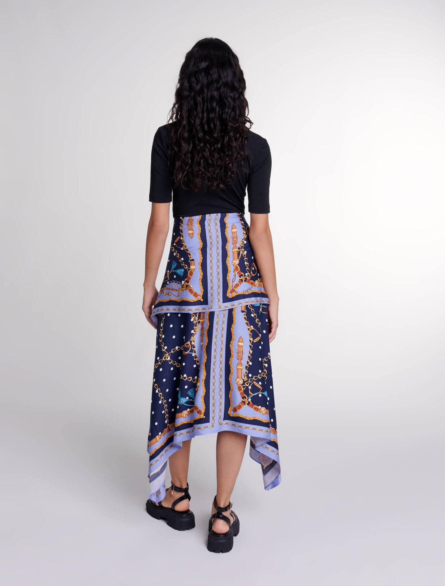 Chain Scarf Print Blue-Illusion effect patterned dress
