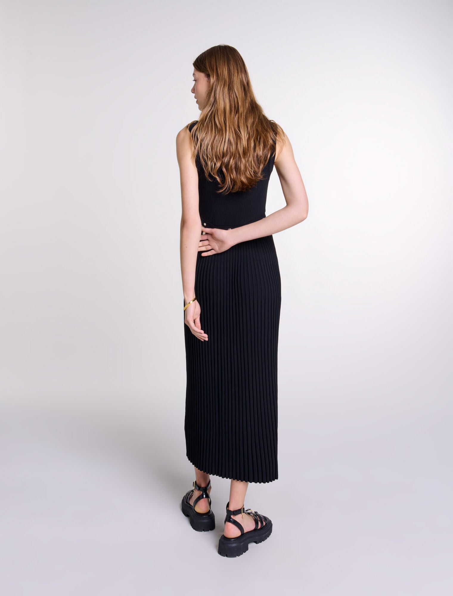 Black   Rib knit maxi dress