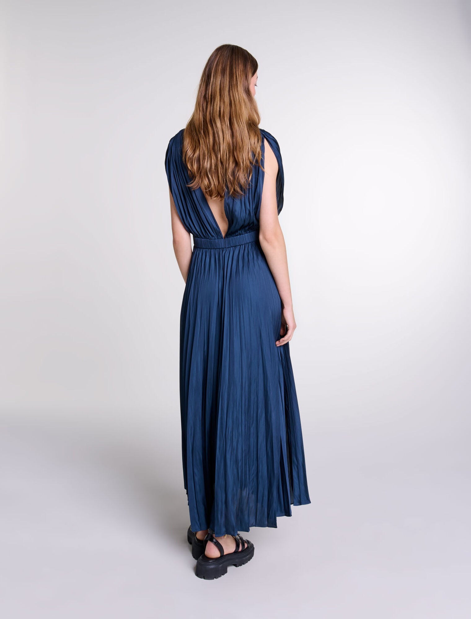 Navy Pleated maxi dress