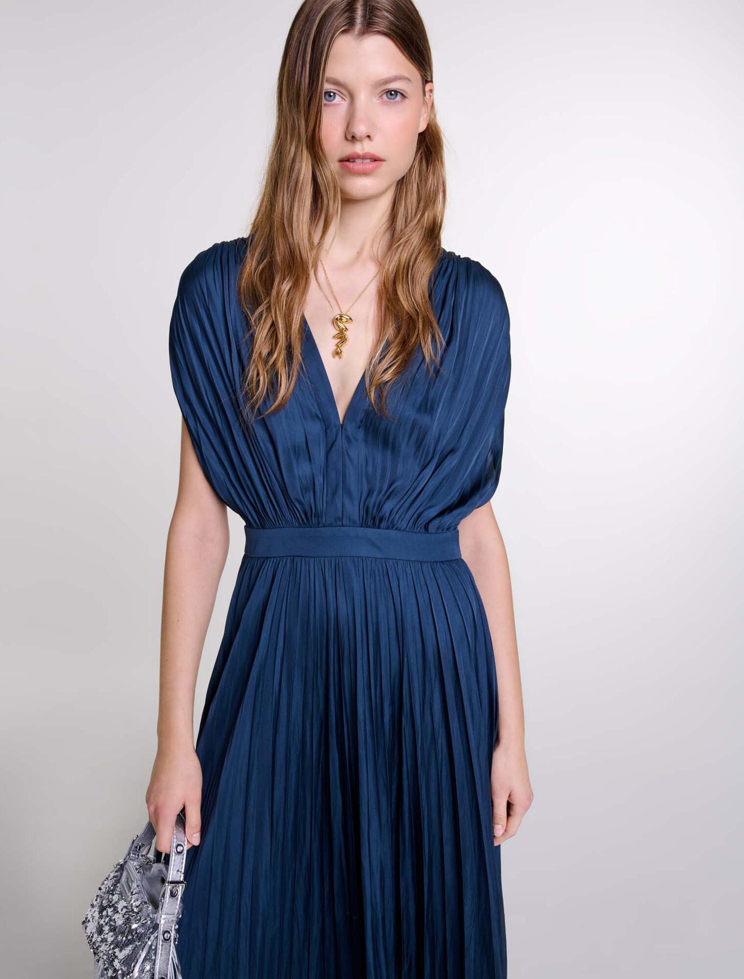 Navy Pleated maxi dress