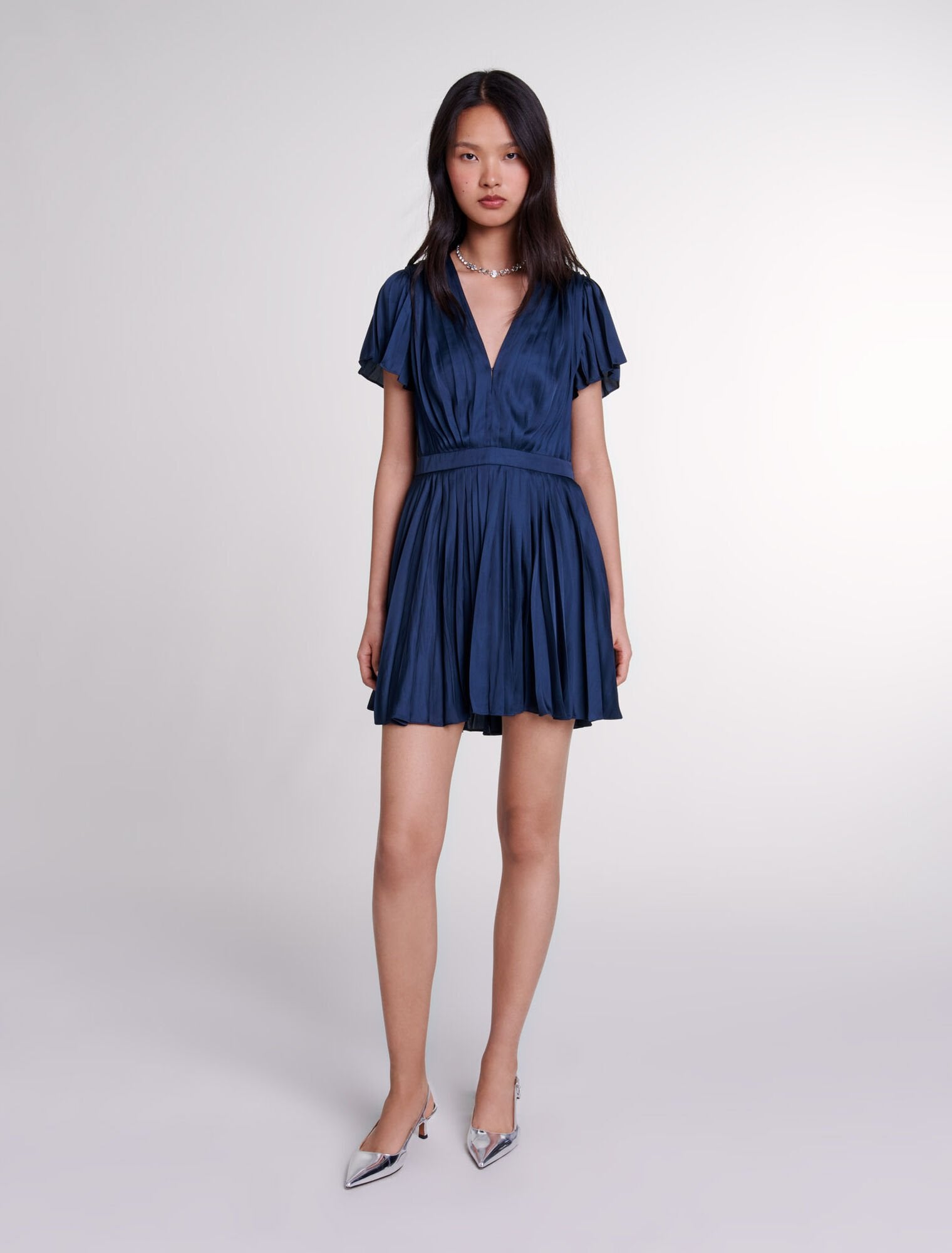 Navy featured Short pleated dress