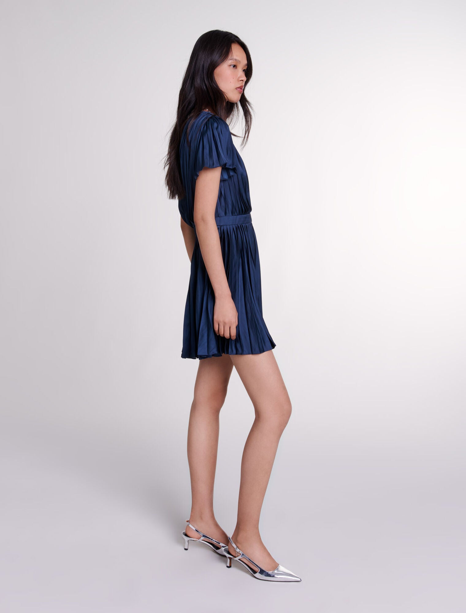 Navy   Short pleated dress