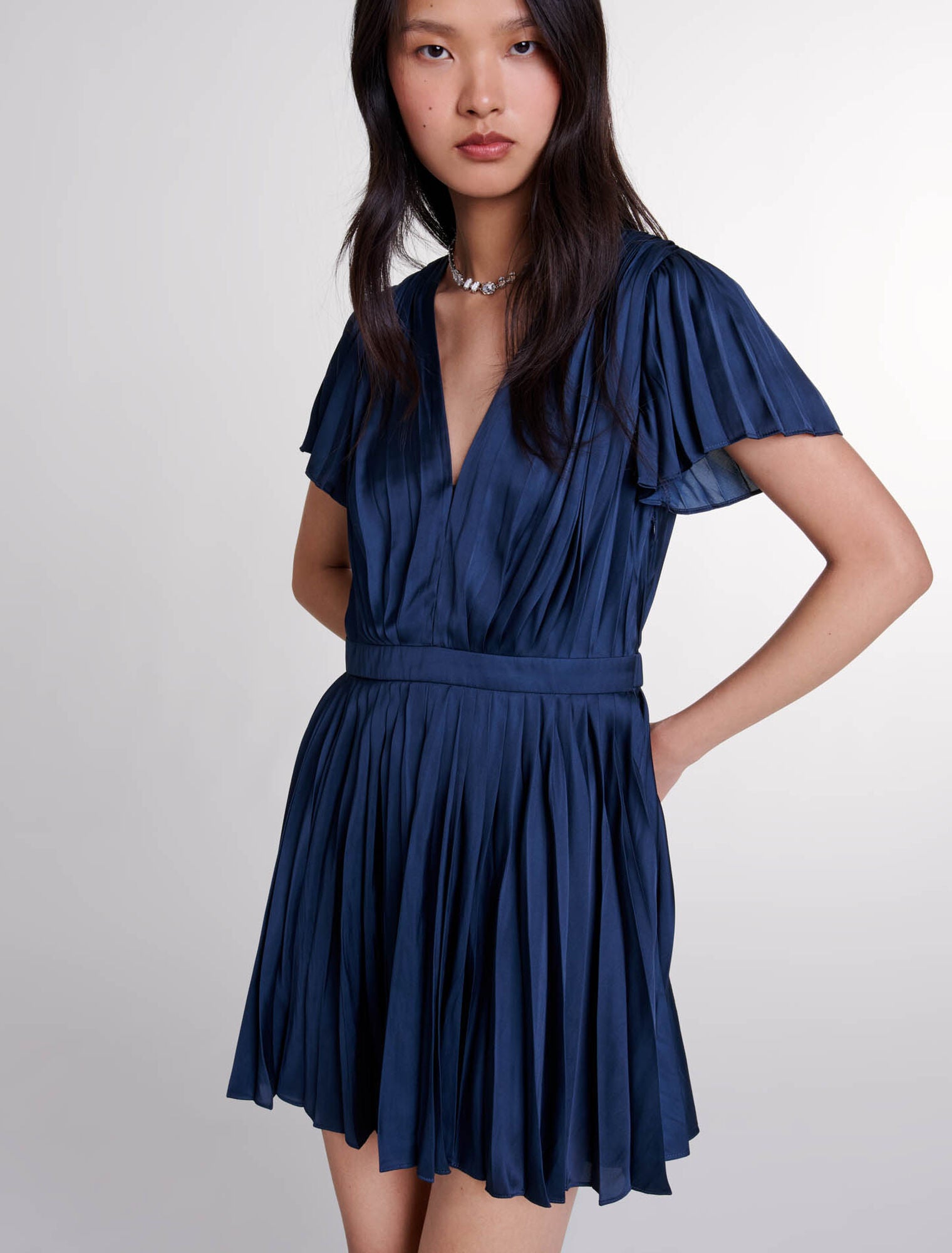 Navy   Short pleated dress