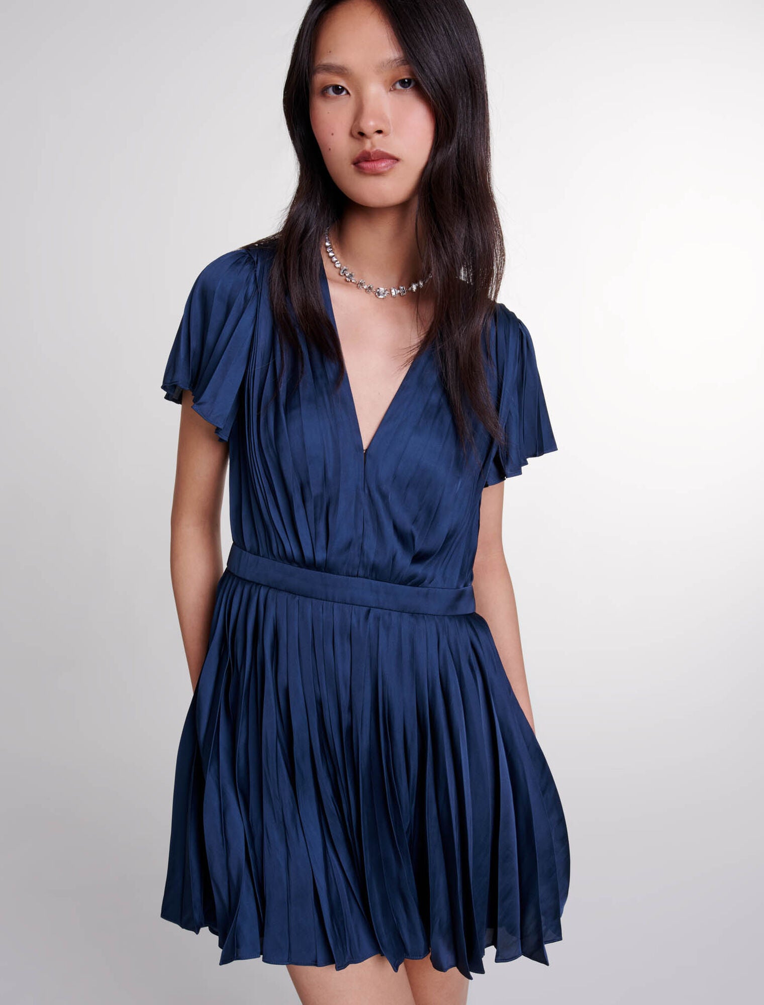 Navy   Short pleated dress